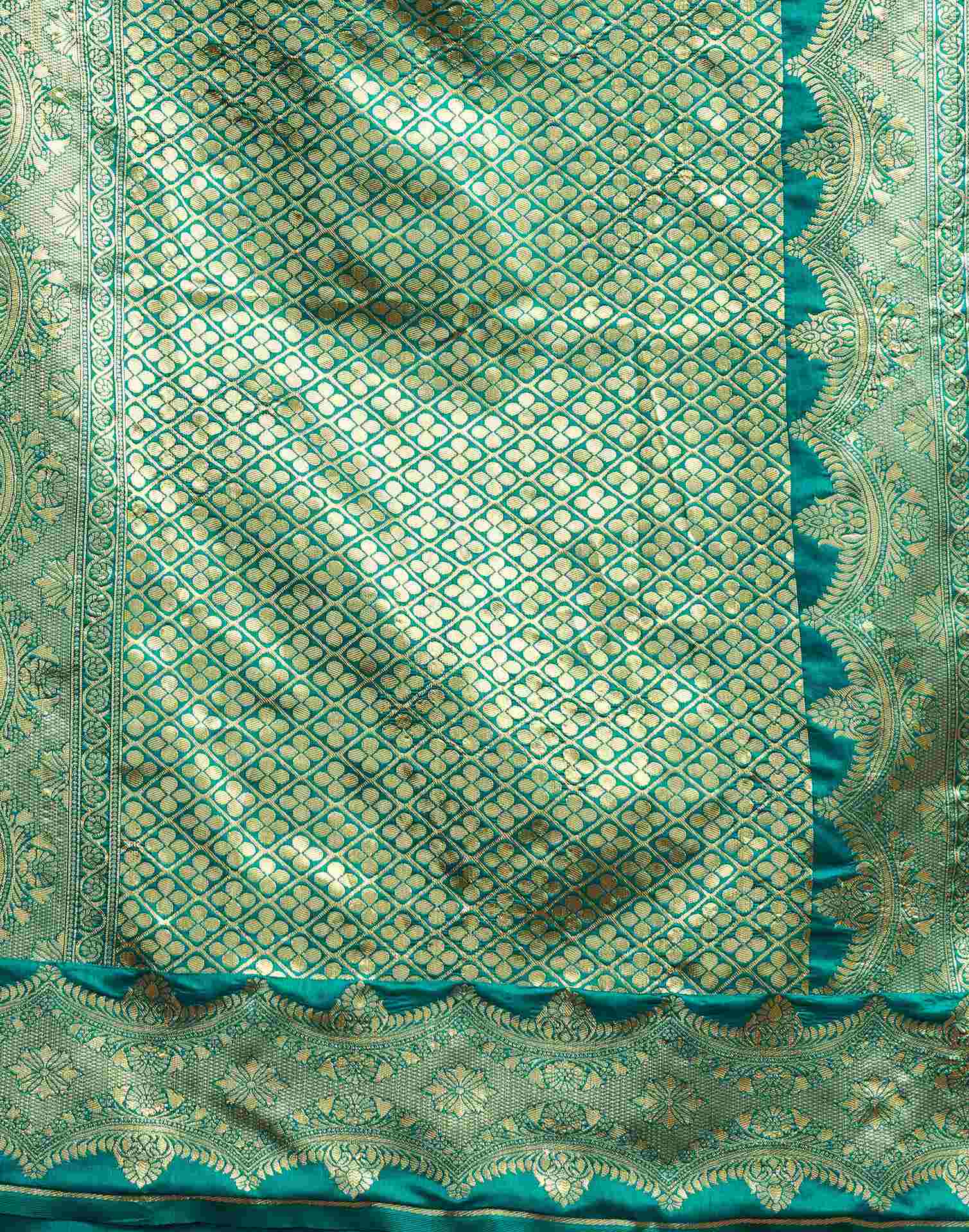Teal Green Silk Woven Saree