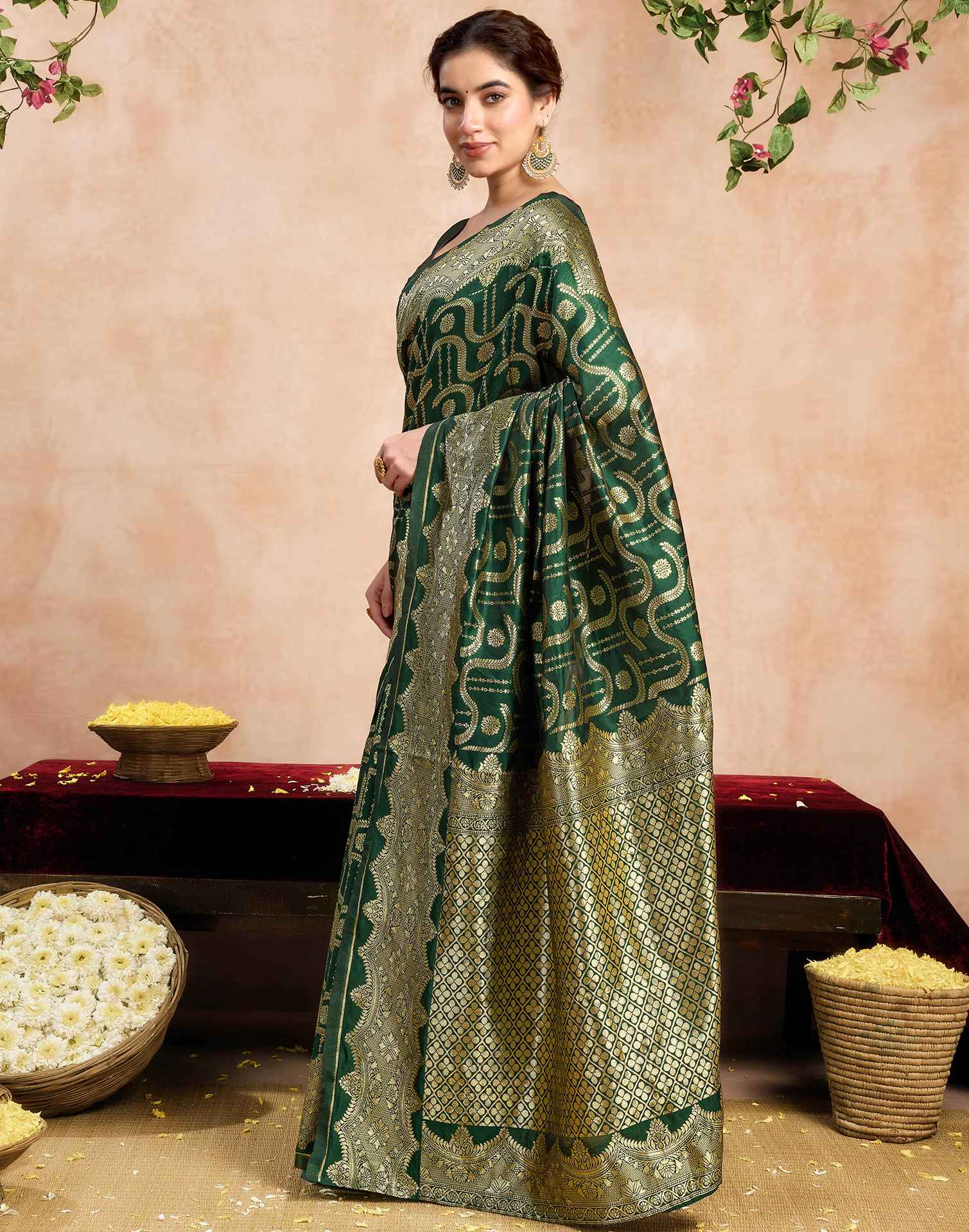 Dark Green Silk Woven Saree