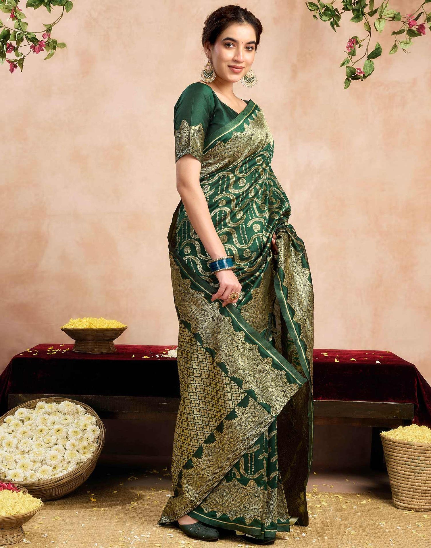 Dark Green Silk Woven Saree