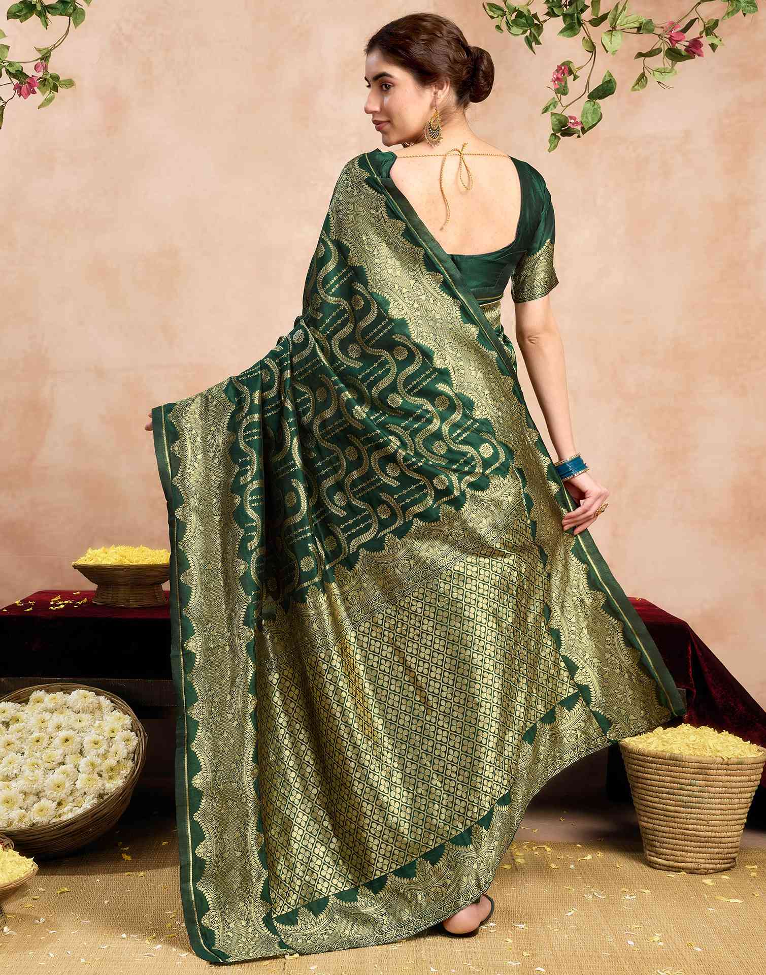 Dark Green Silk Woven Saree