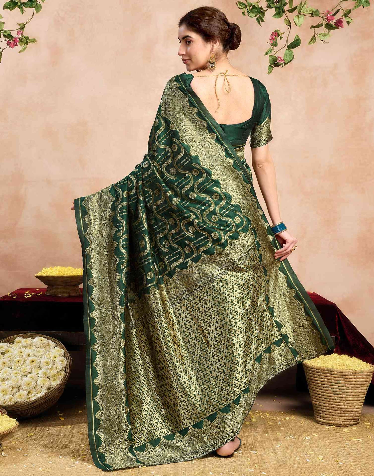 Dark Green Silk Woven Saree