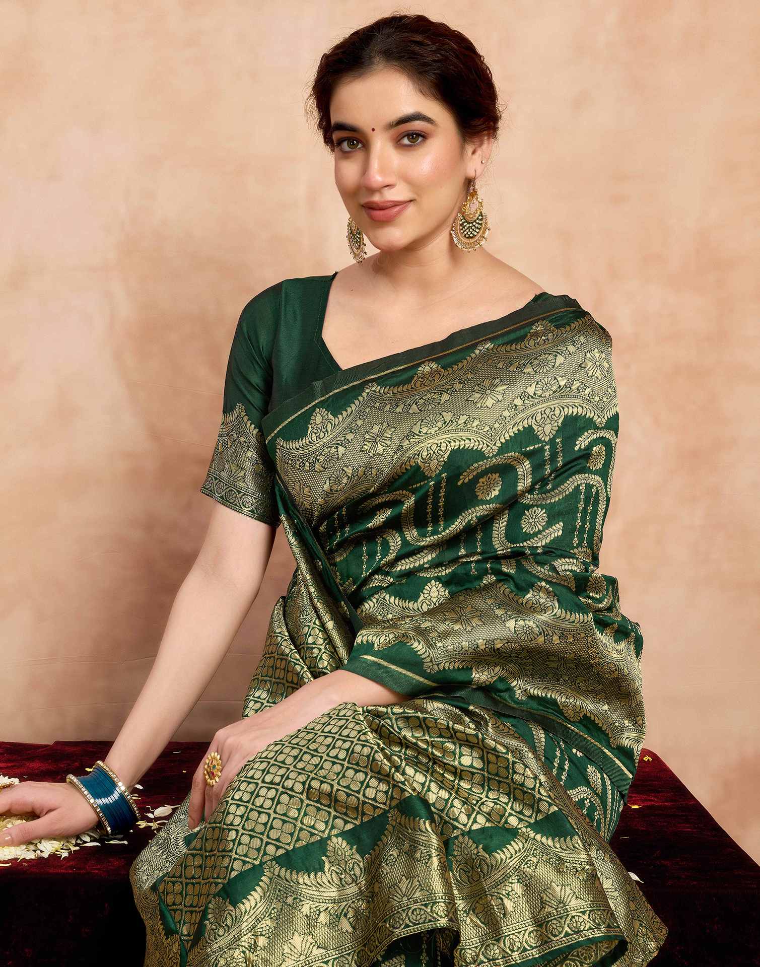 Dark Green Silk Woven Saree