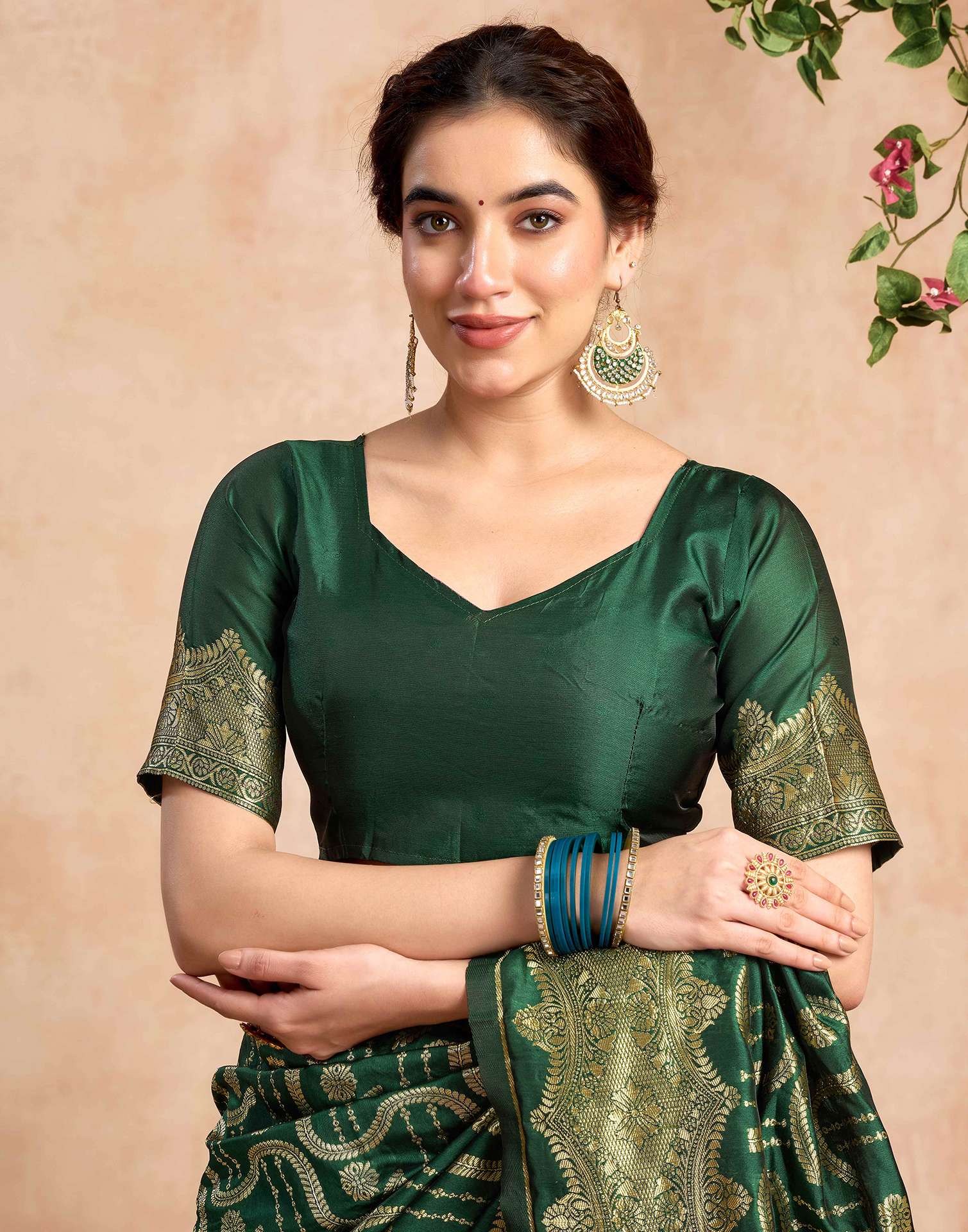 Dark Green Silk Woven Saree