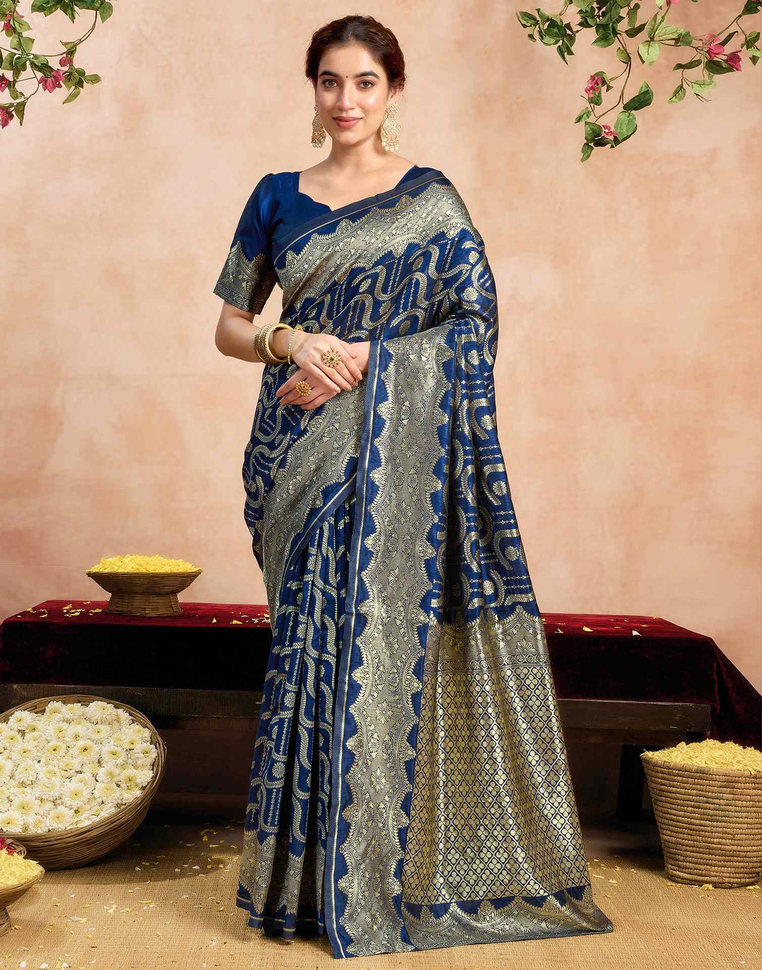 Navy Blue Silk Woven Saree