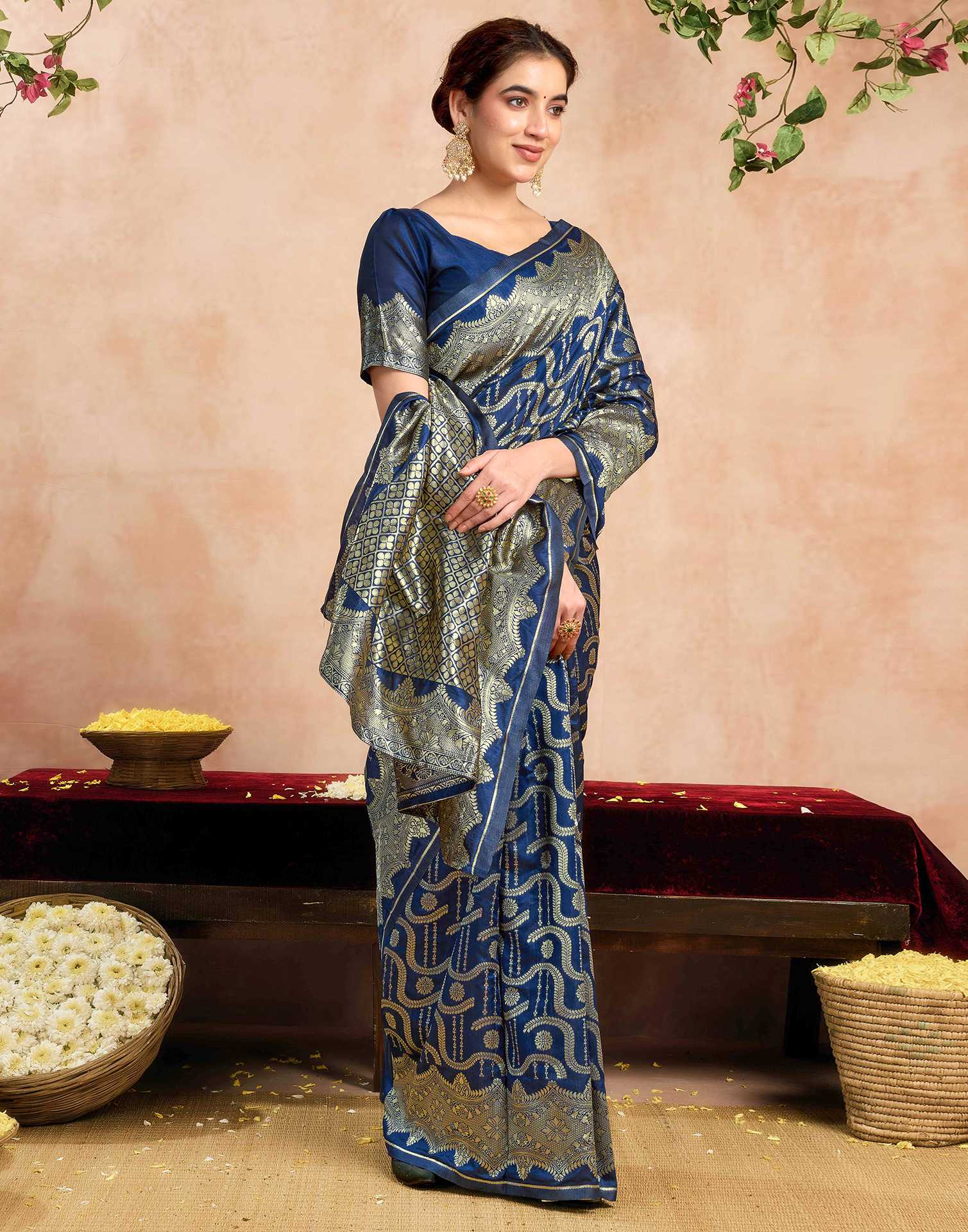 Navy Blue Silk Woven Saree