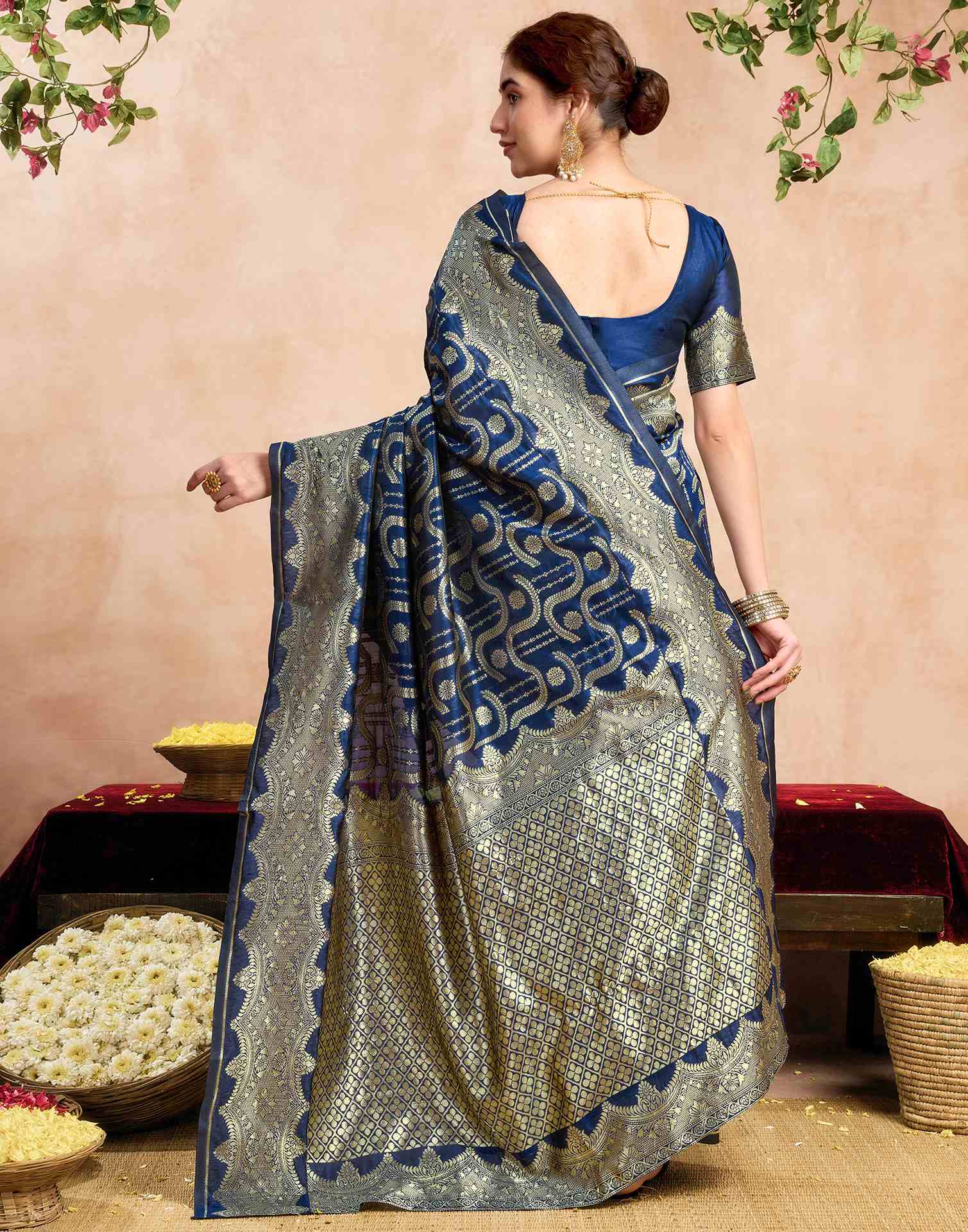 Navy Blue Silk Woven Saree