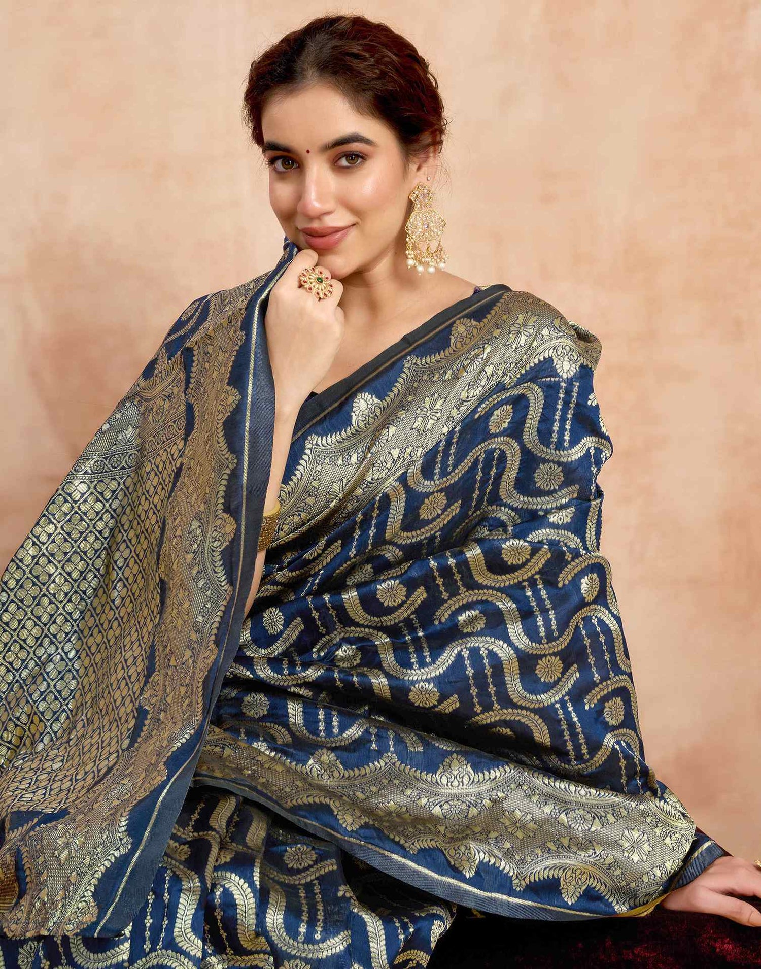 Navy Blue Silk Woven Saree