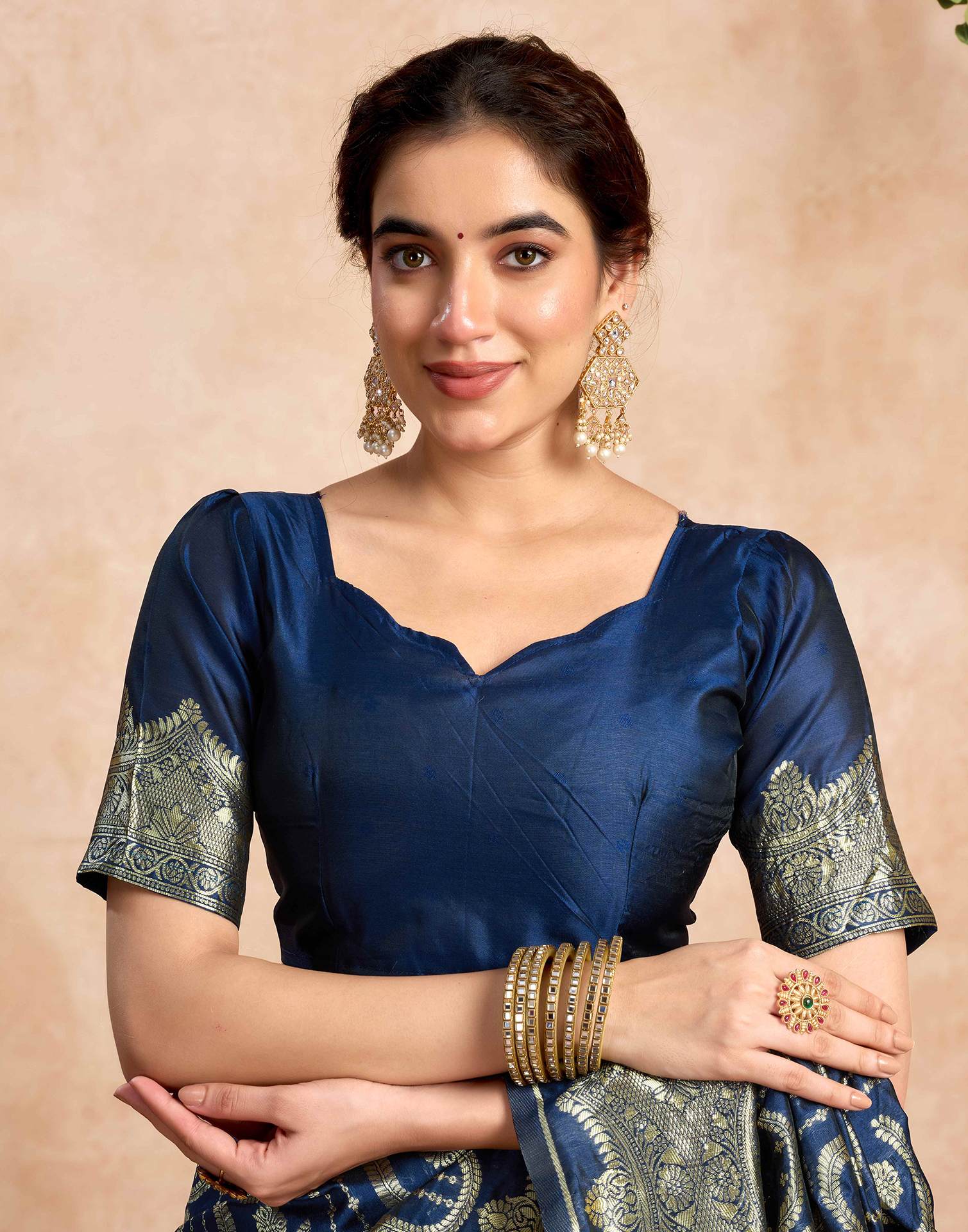 Navy Blue Silk Woven Saree