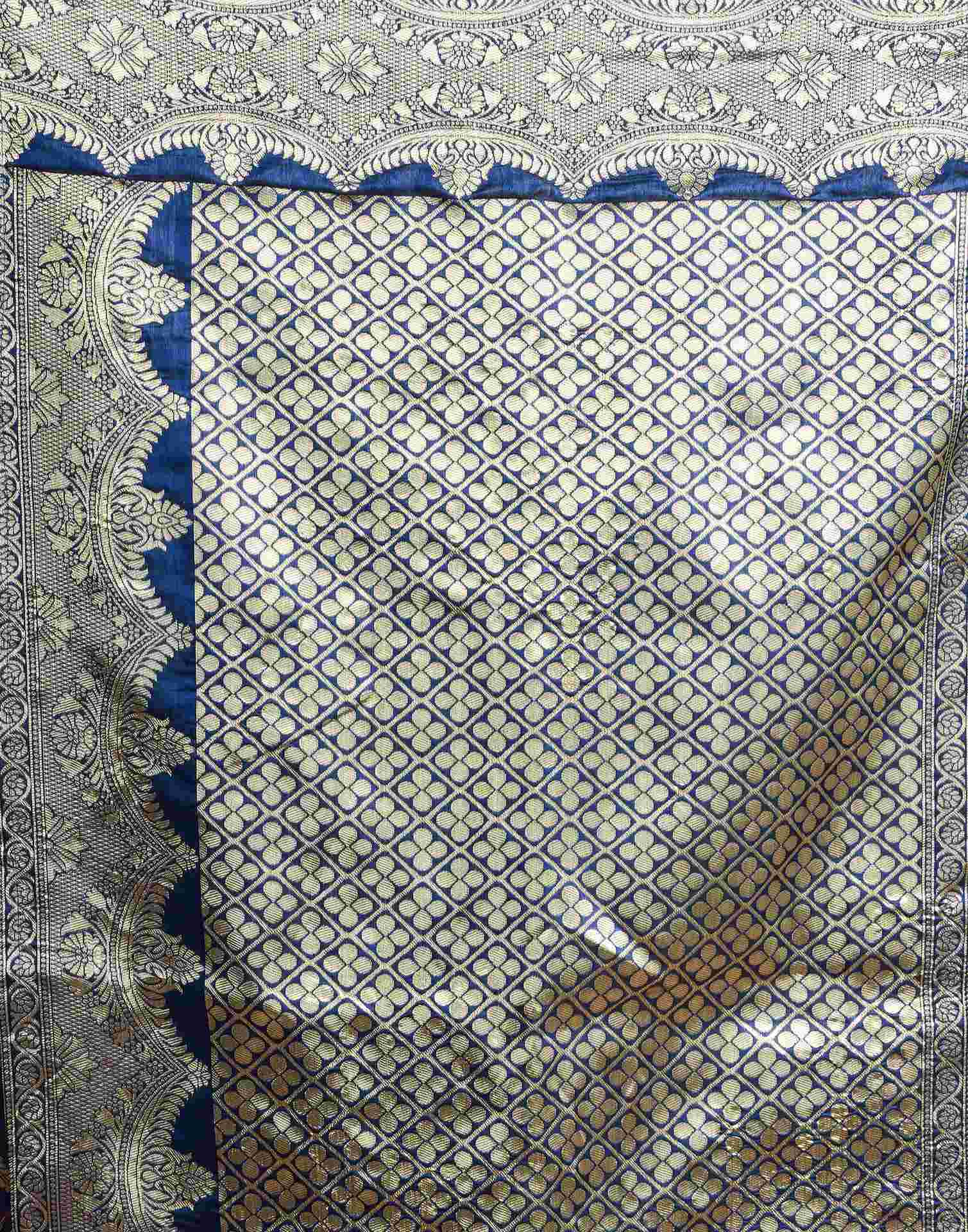 Navy Blue Silk Woven Saree