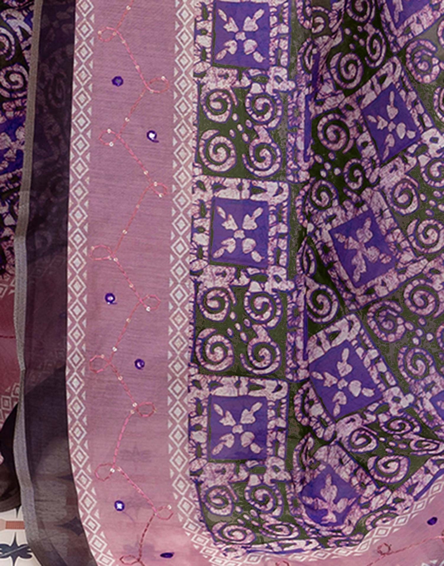 Green Cotton Embroidery Printed Saree