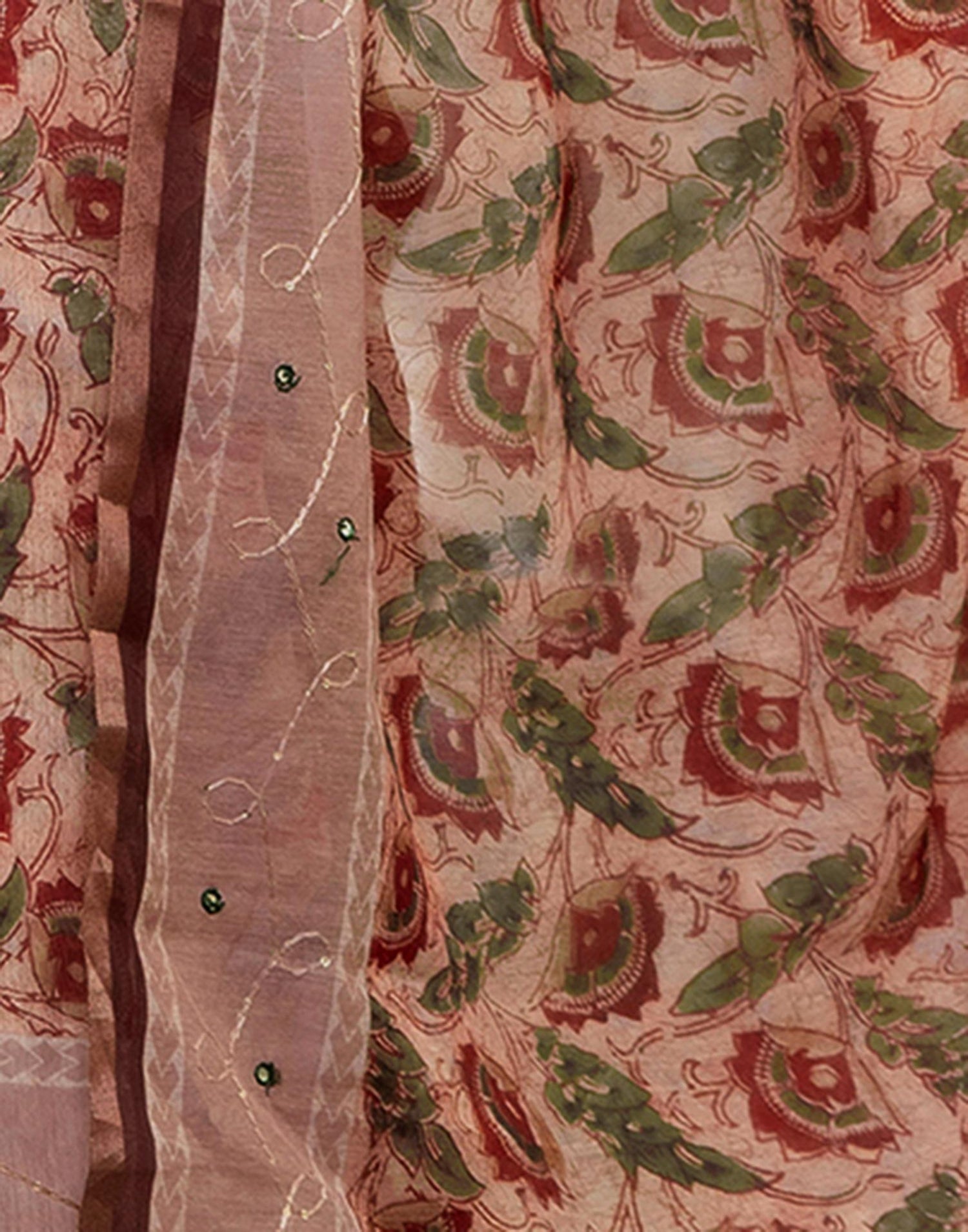 Brown Cotton Embroidery Printed Saree