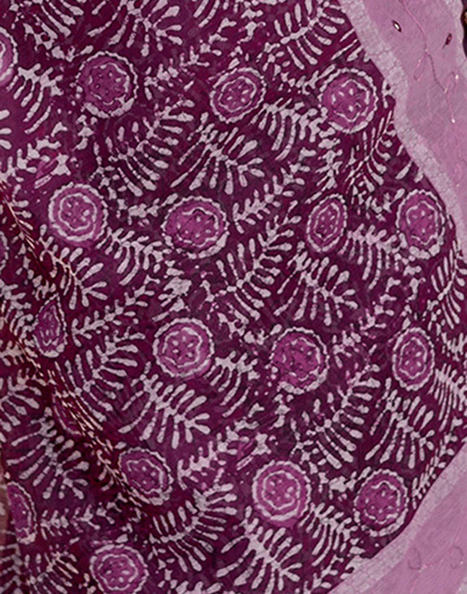 Magenta Cotton Embroidery Printed Saree