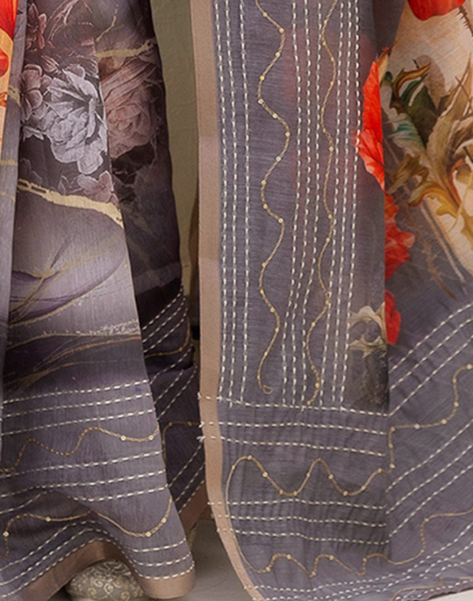 Multicoloured Cotton Embroidery Floral Printed Saree