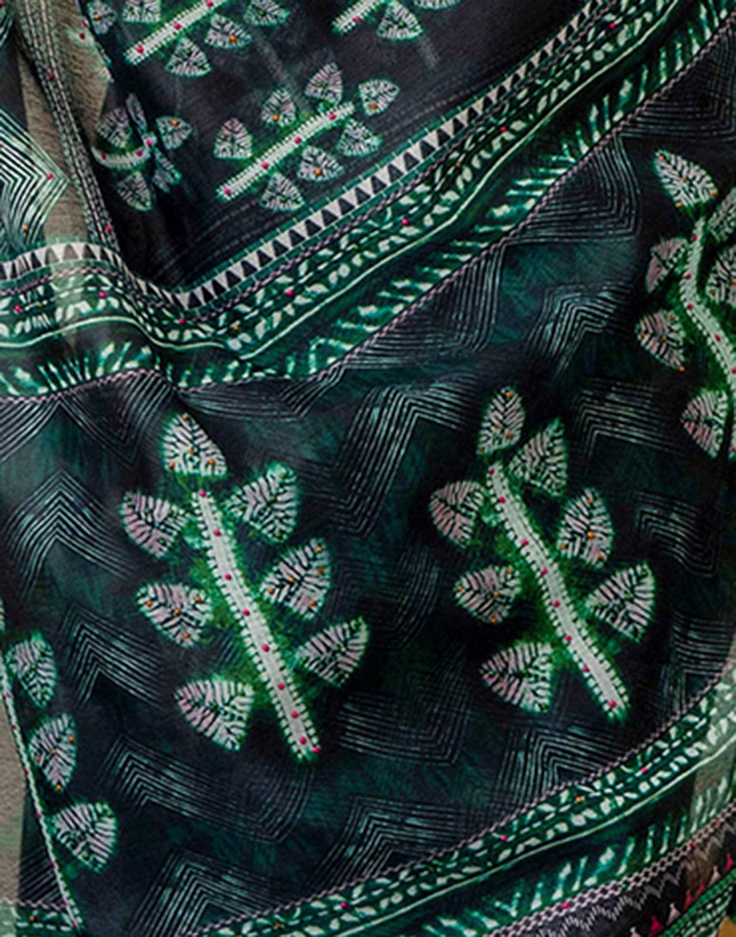 Green Cotton Printed Saree