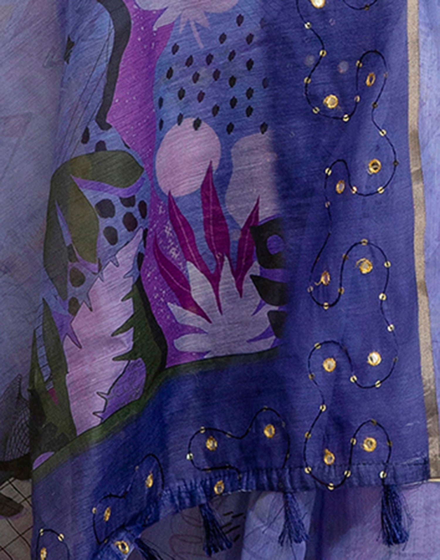 Purple Cotton Embroidery Printed Saree