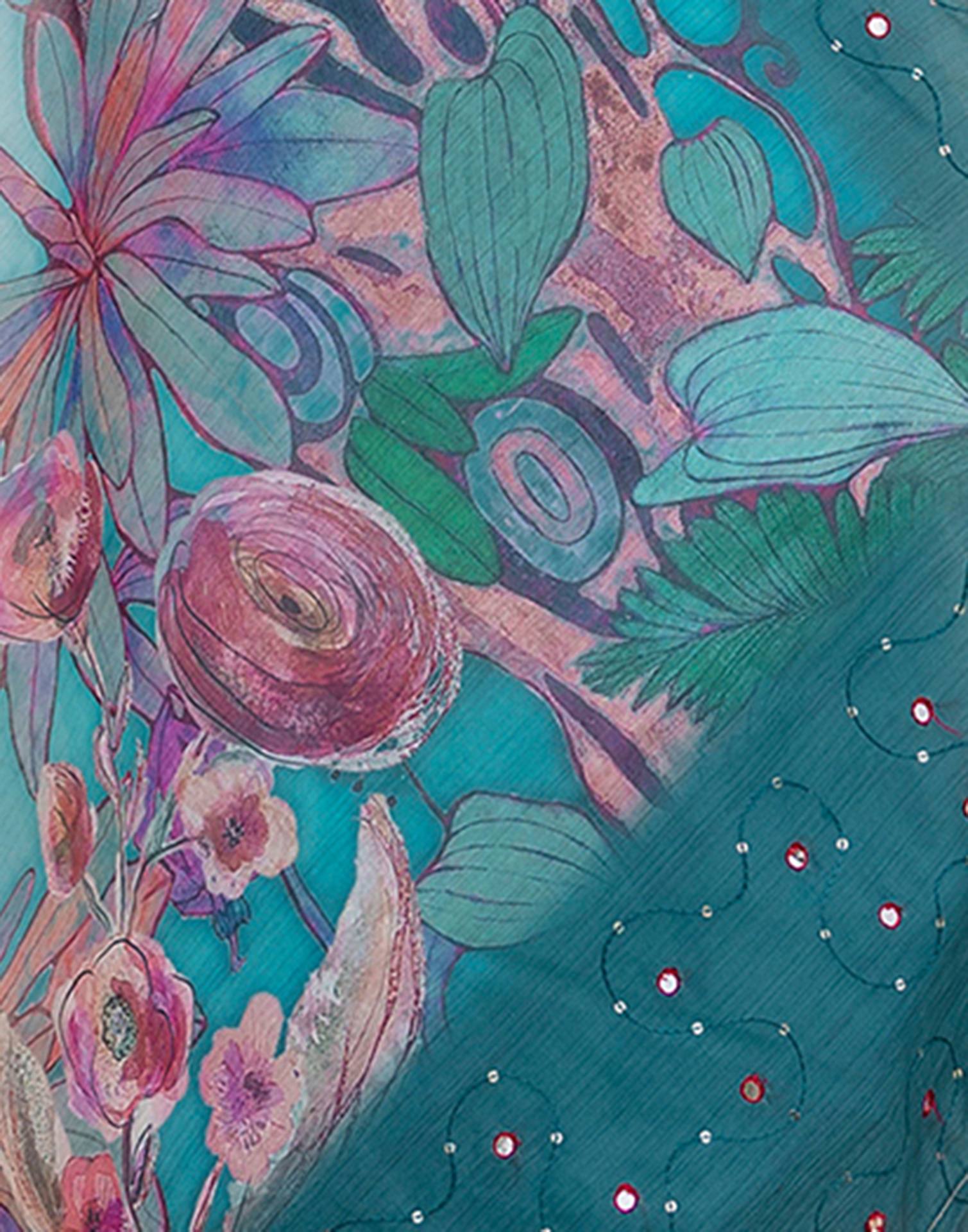 Green Cotton Embroidery Floral Printed Saree