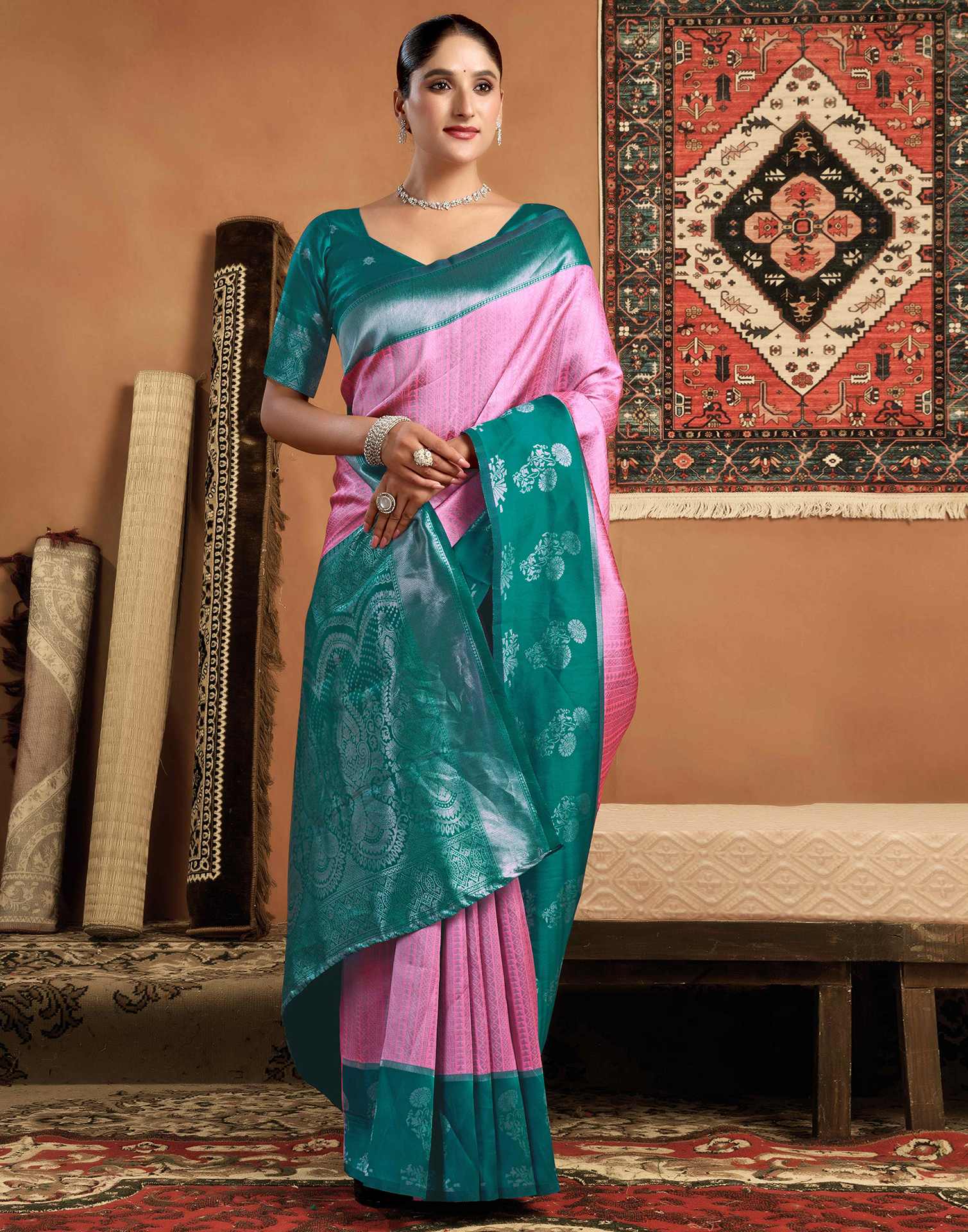 Pink Silk Woven Kanjivaram Saree