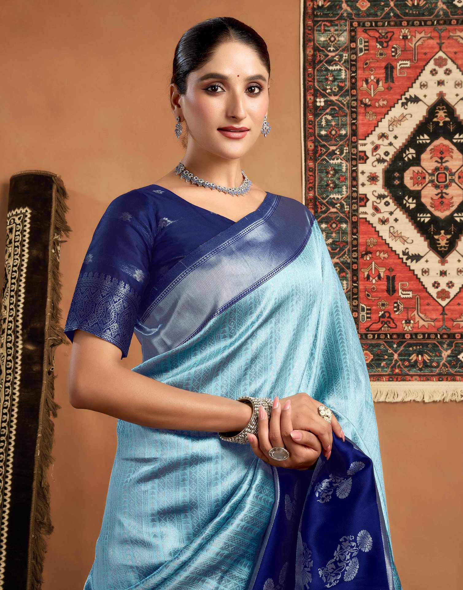 Turquoise Silk Woven Kanjivaram Saree