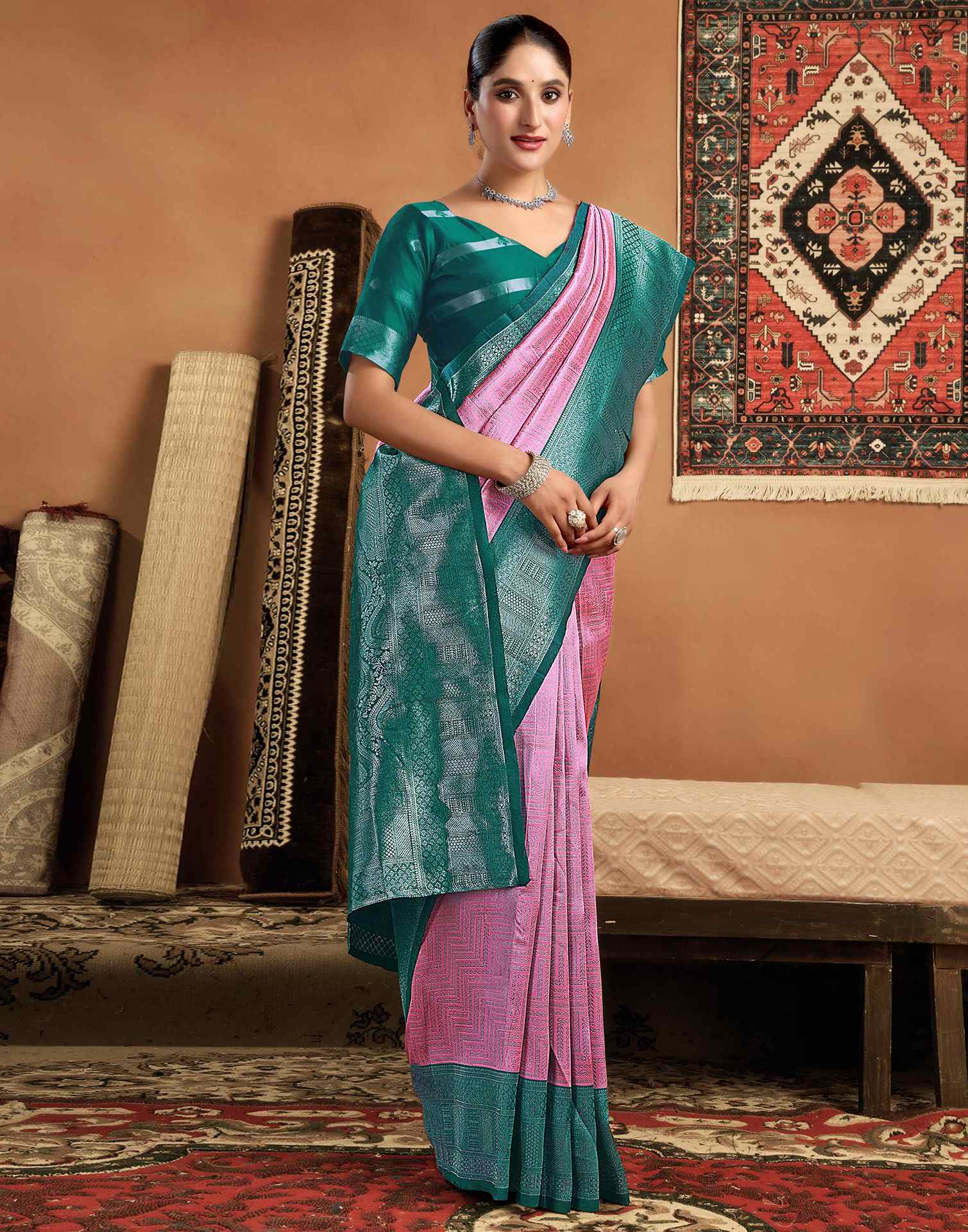 Pink Silk Woven Kanjivaram Saree