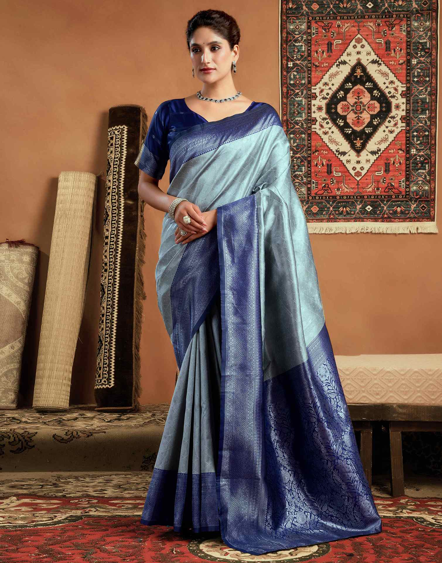 Grey Silk Woven Kanjivaram Saree