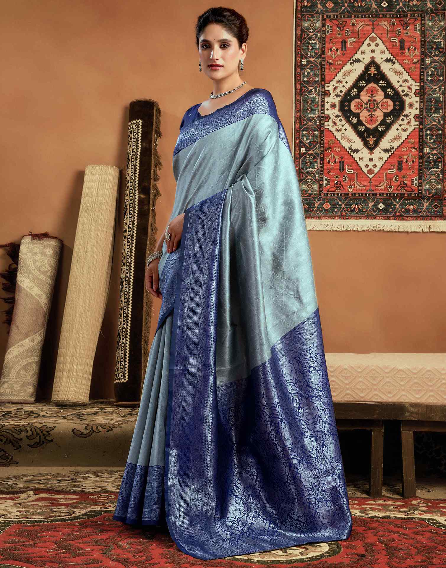 Grey Silk Woven Kanjivaram Saree