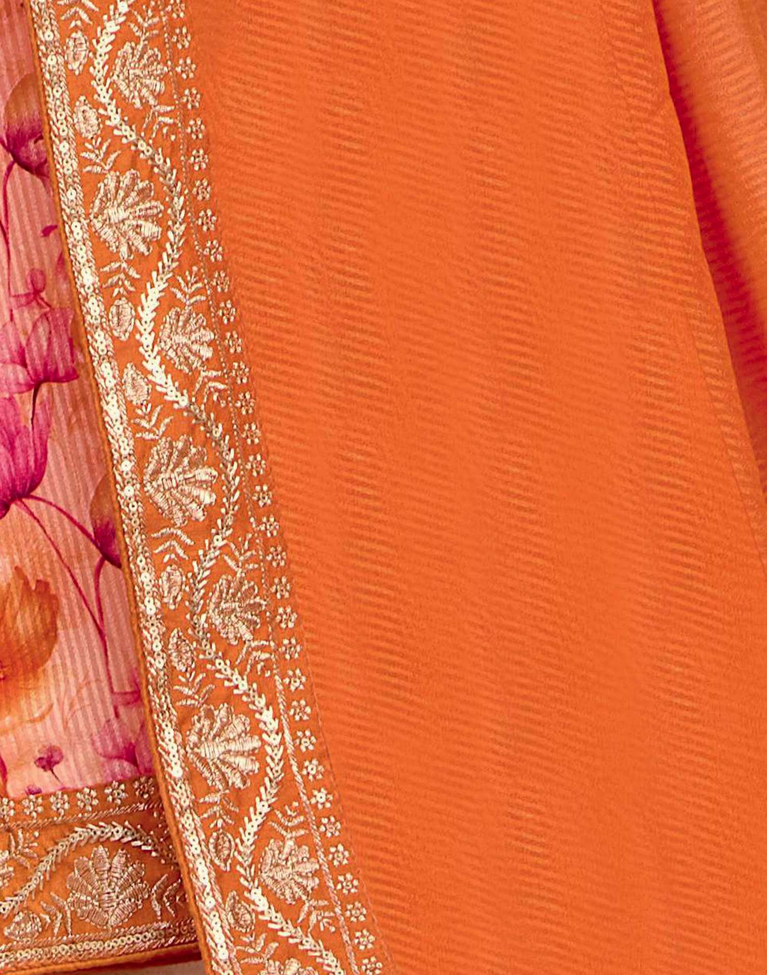 Orange Georgette Floral Printed Saree