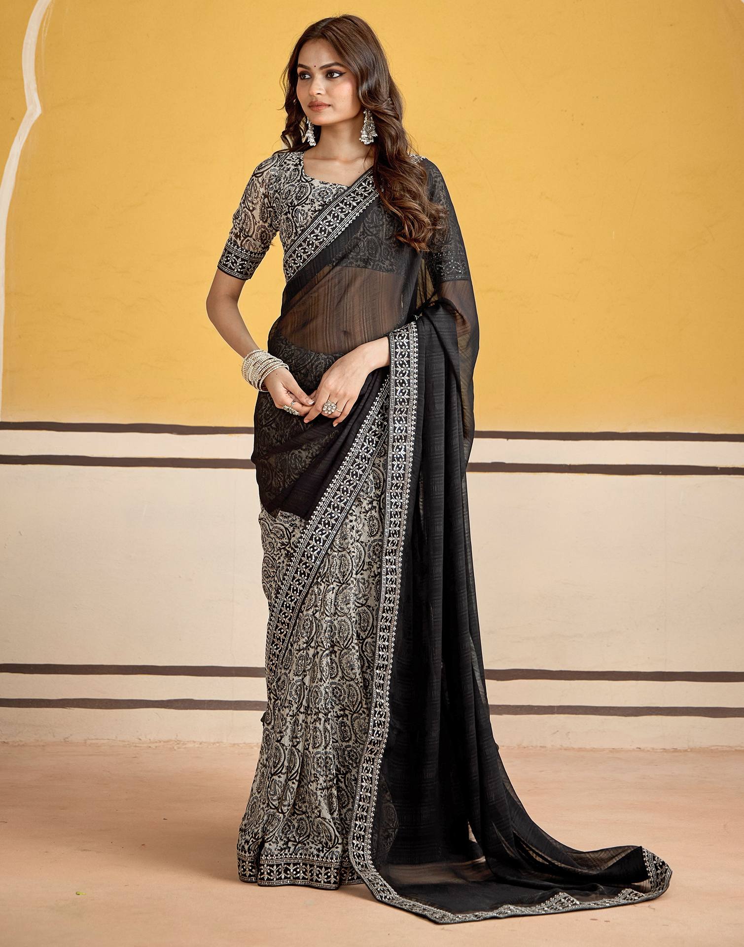 Black Georgette Printed Saree