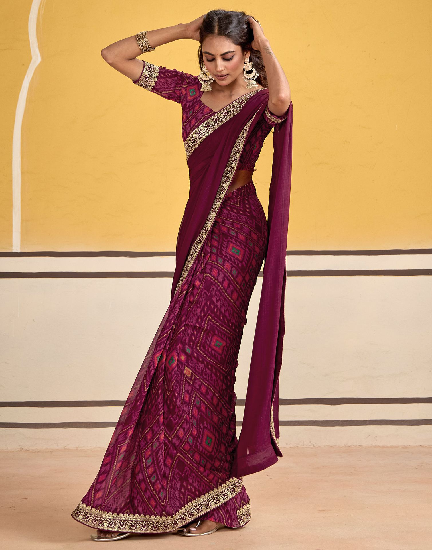 Maroon Georgette Printed Saree