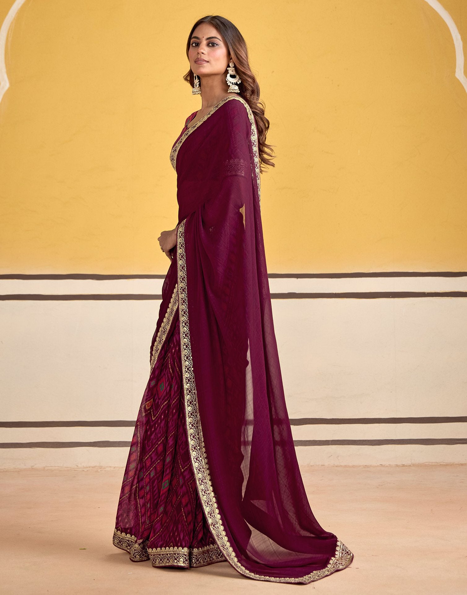 Maroon Georgette Printed Saree