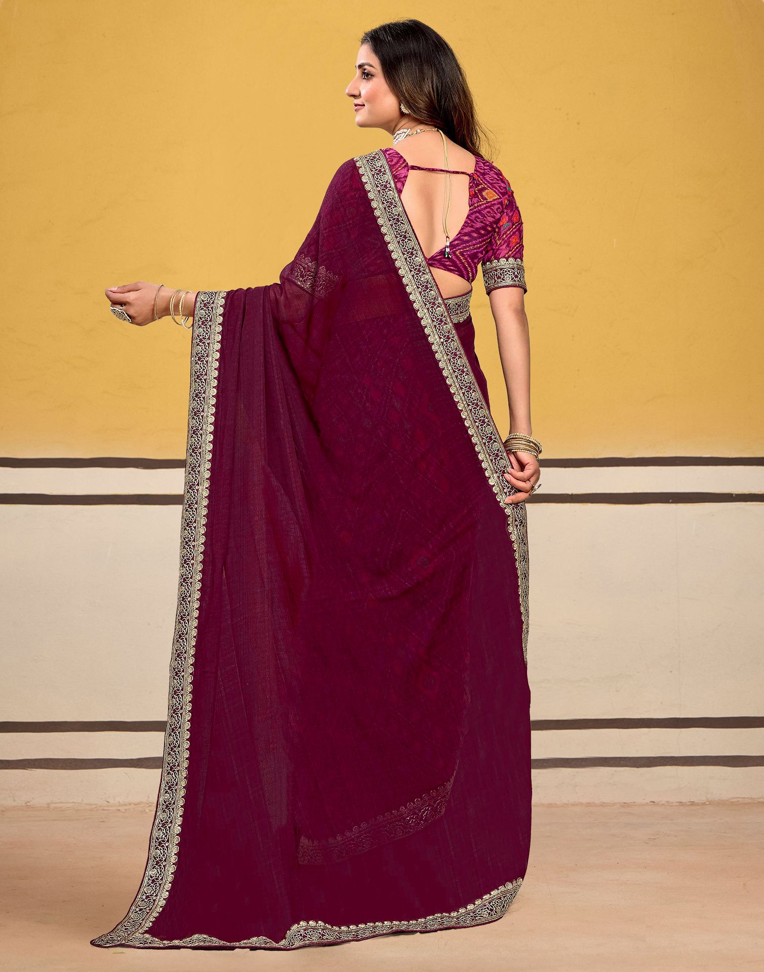 Maroon Georgette Printed Saree