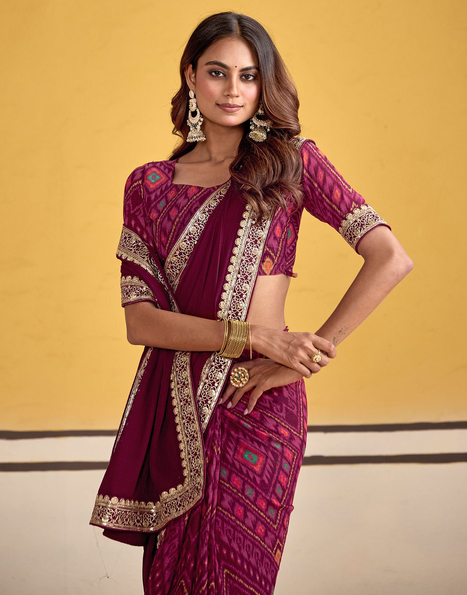 Maroon Georgette Printed Saree