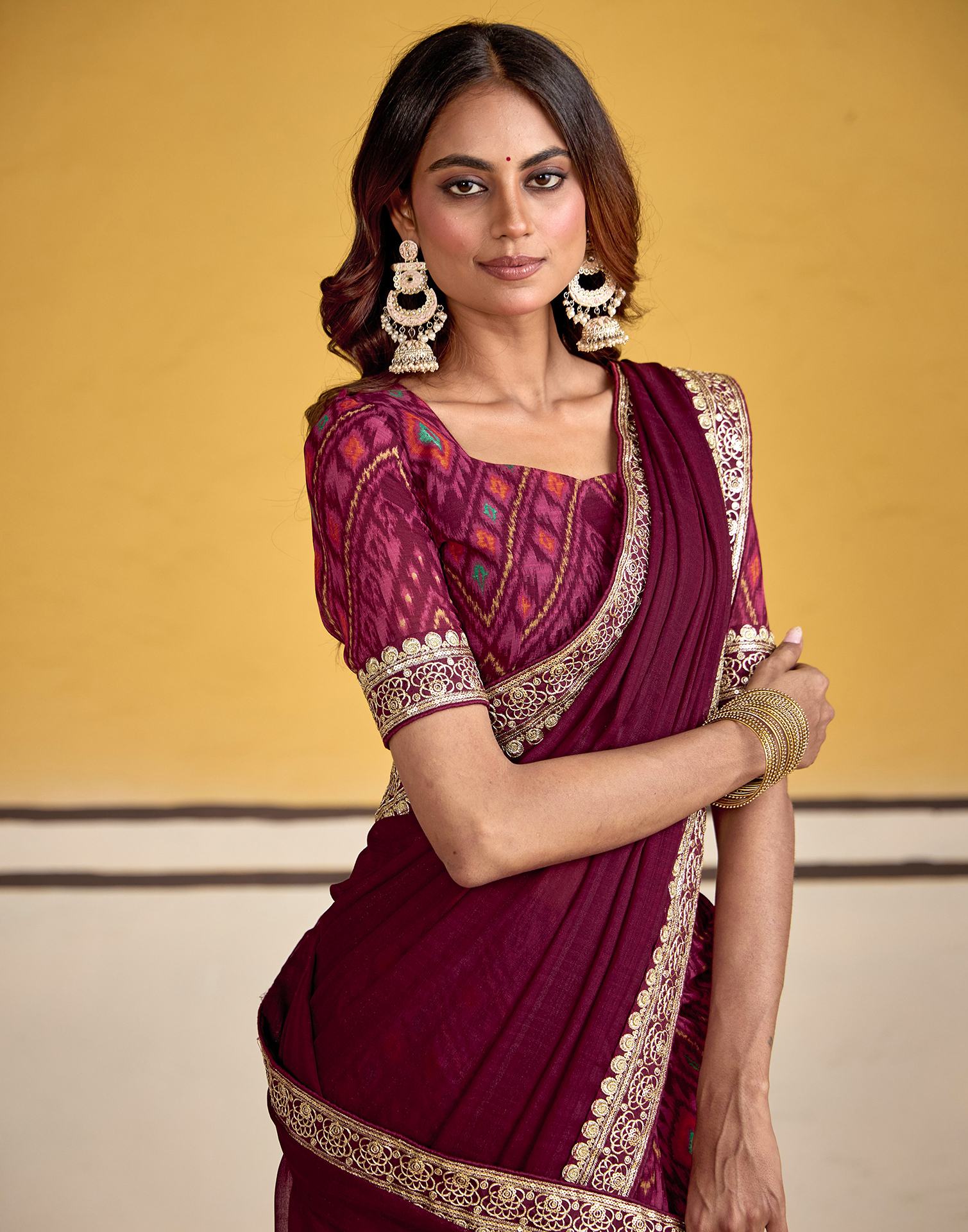 Maroon Georgette Printed Saree