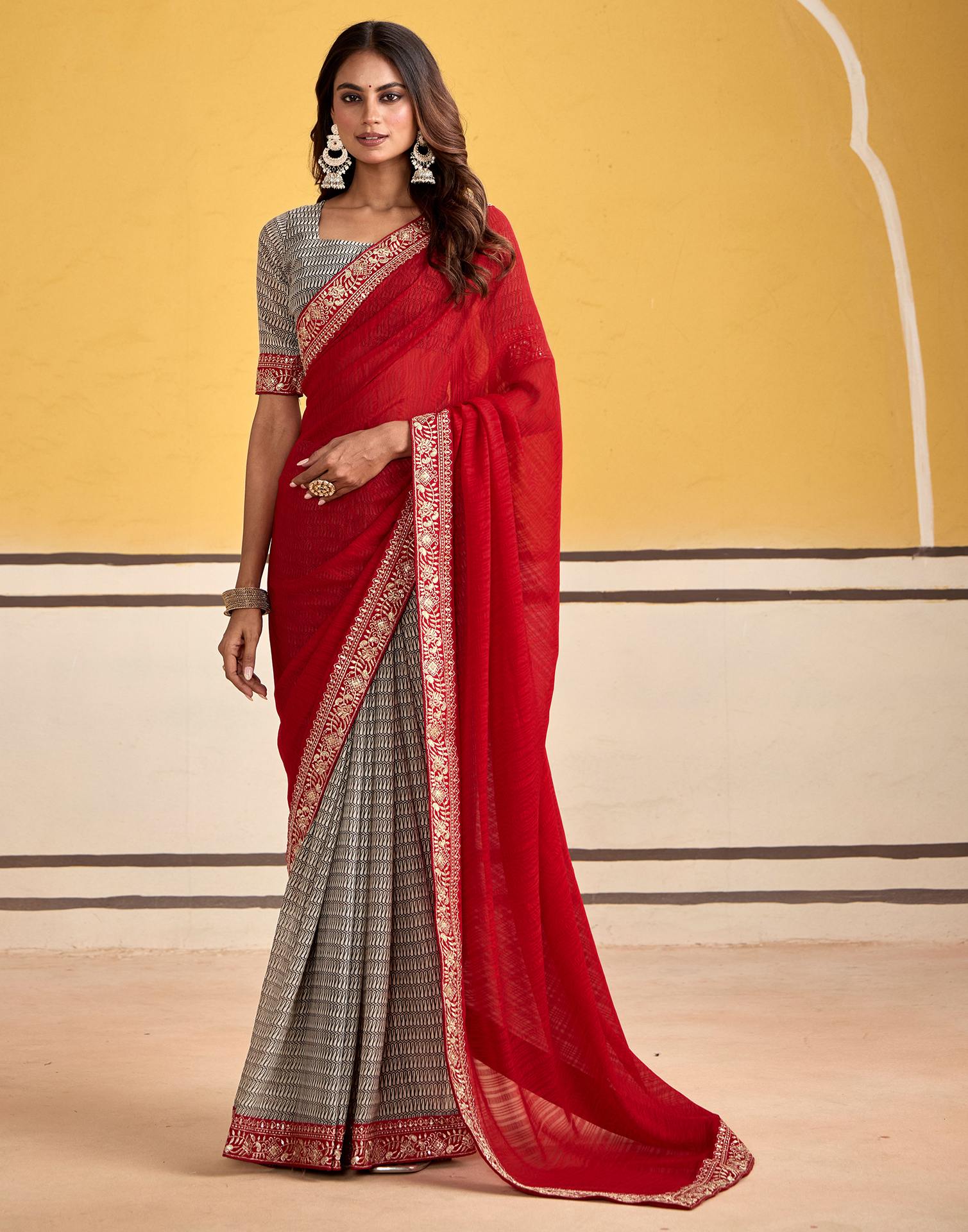 Red Georgette Printed Saree