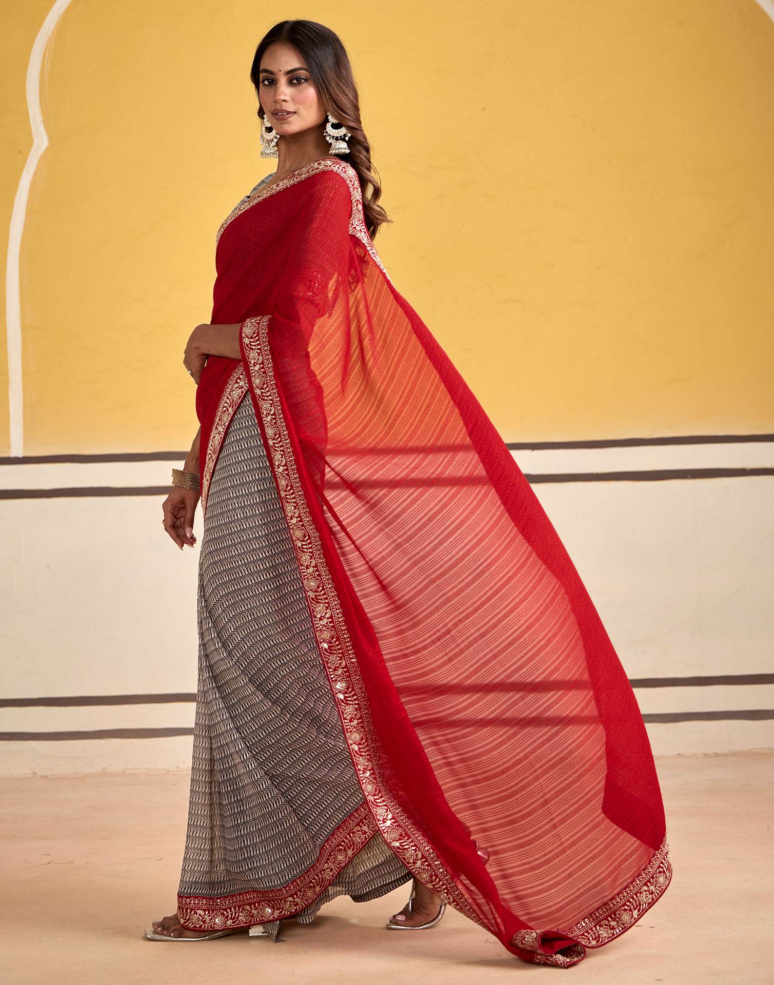Red Georgette Printed Saree
