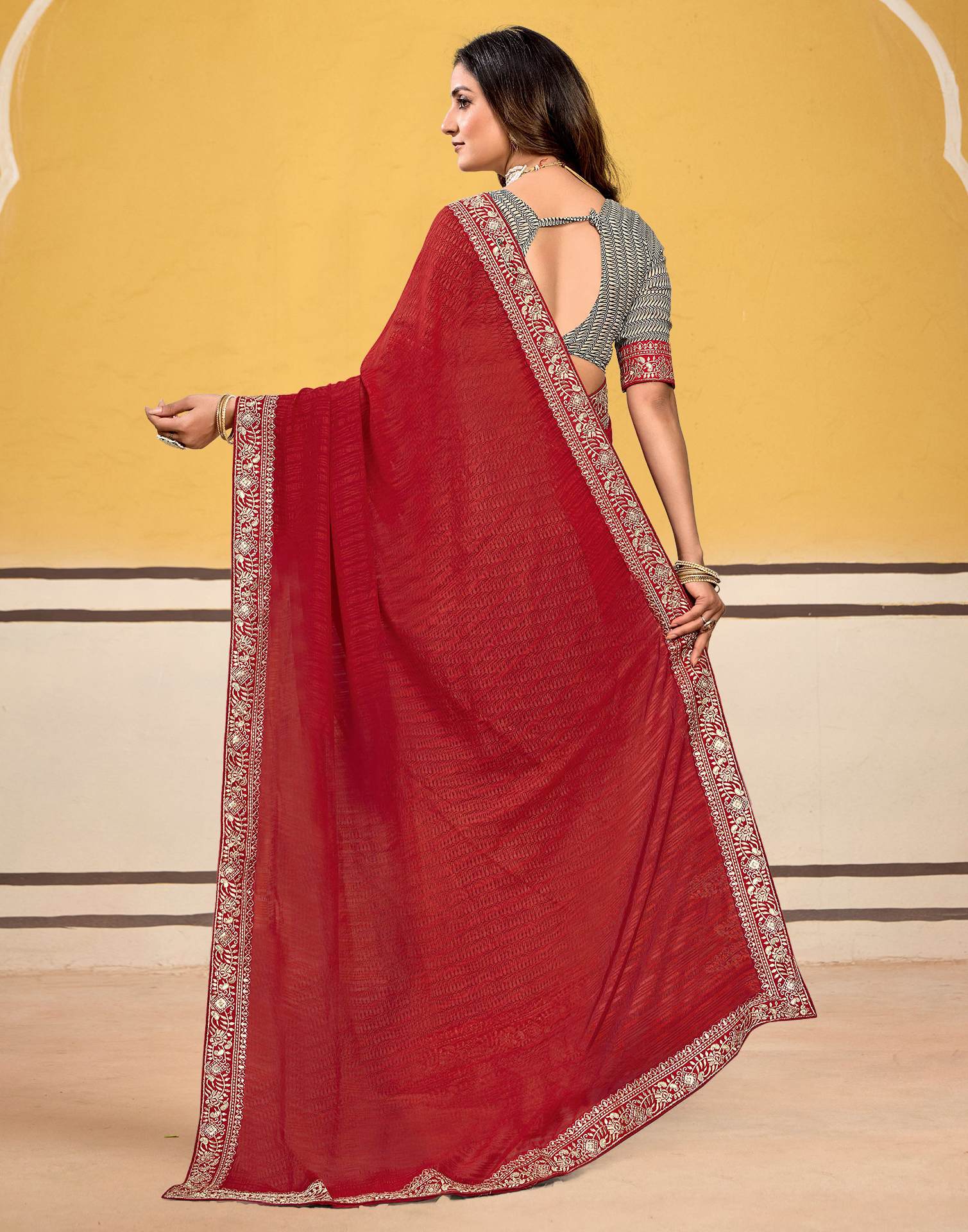 Red Georgette Printed Saree