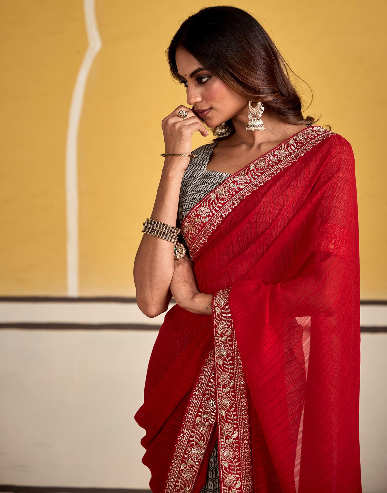 Red Georgette Printed Saree