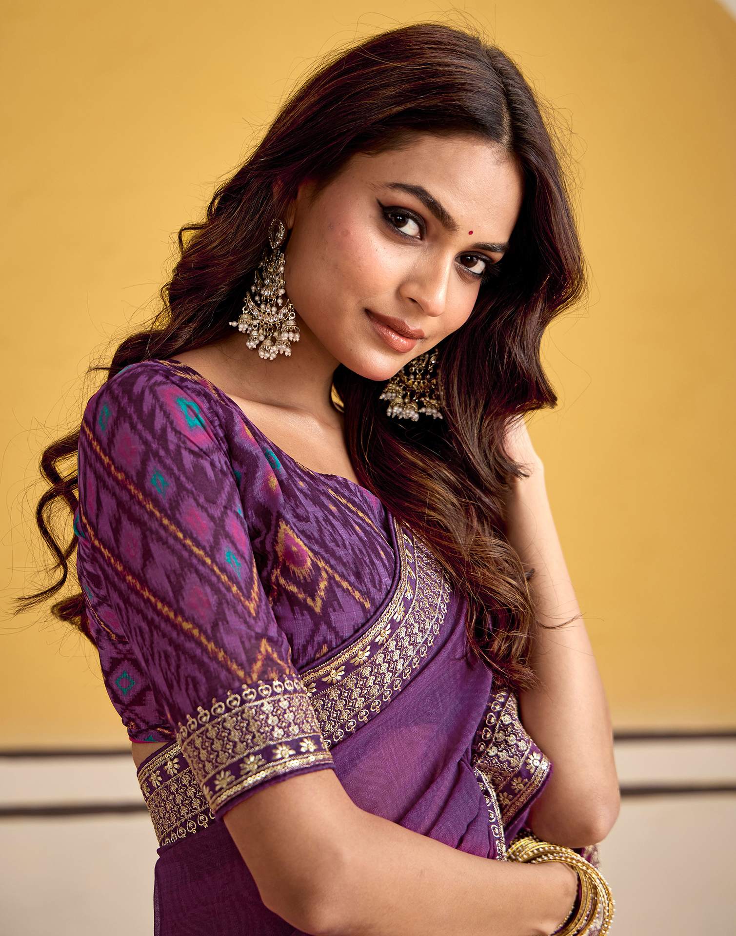 Purple Georgette Printed Saree