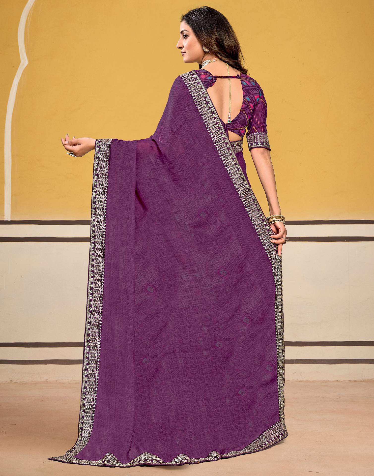 Purple Georgette Printed Saree