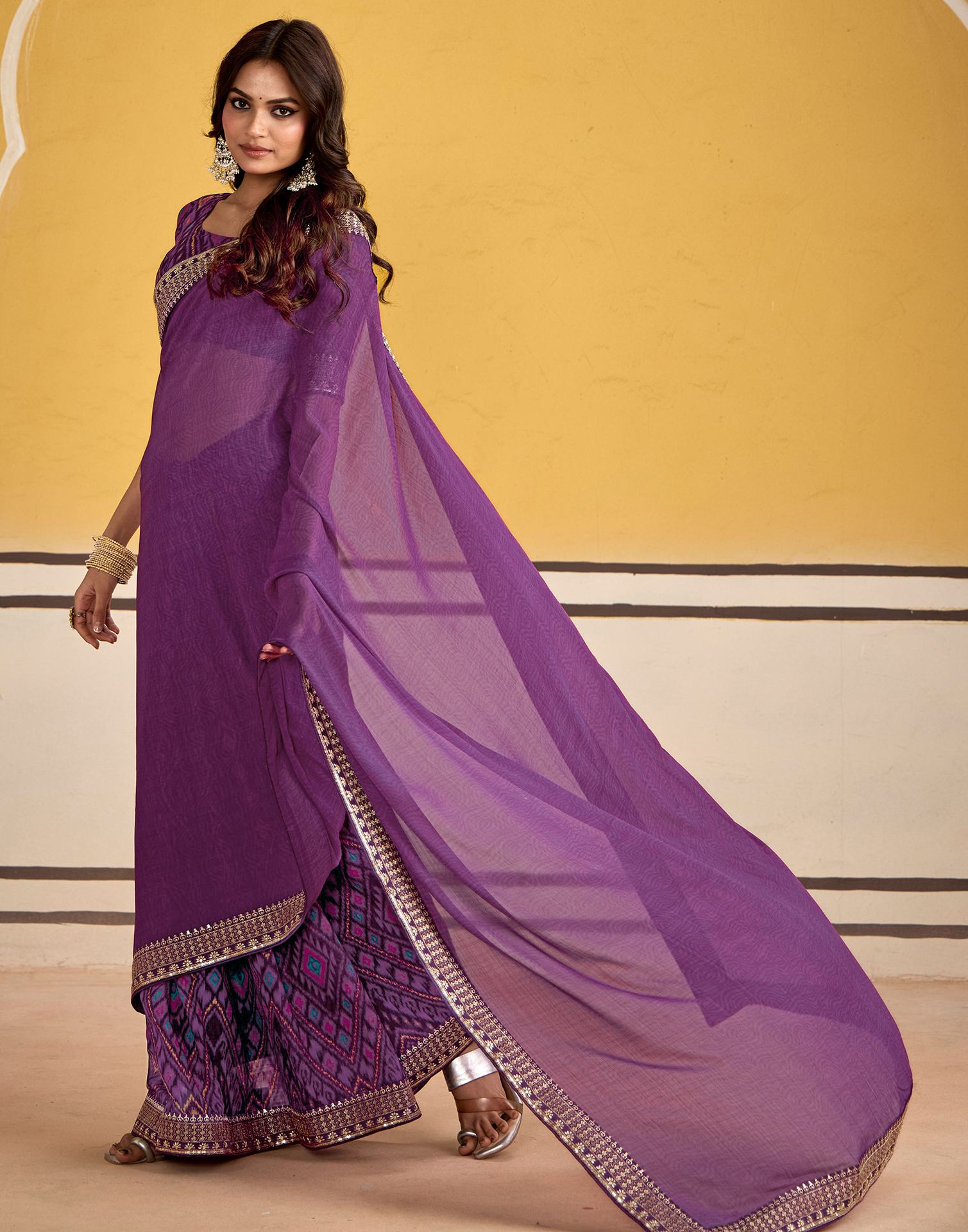 Purple Georgette Printed Saree