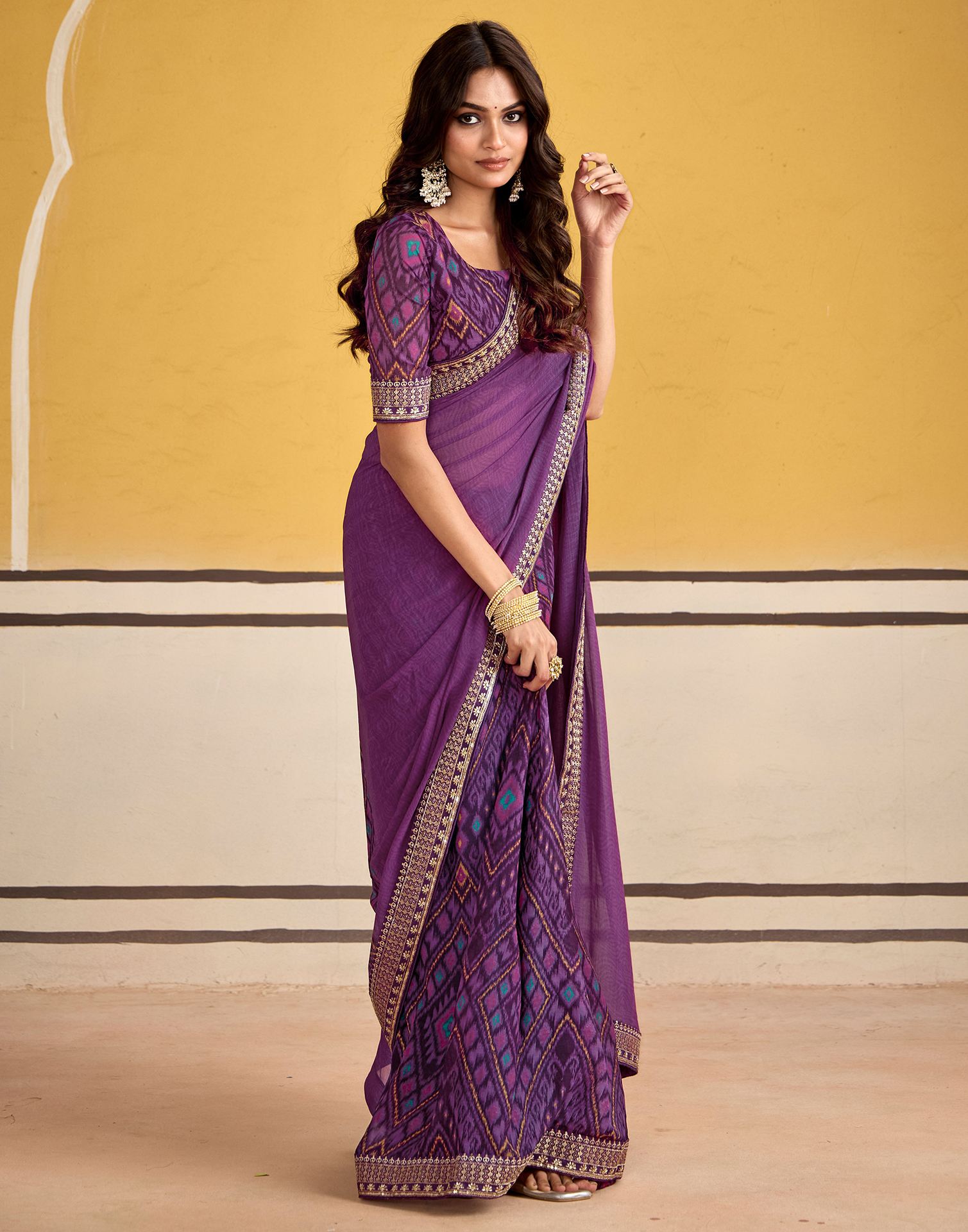 Purple Georgette Printed Saree