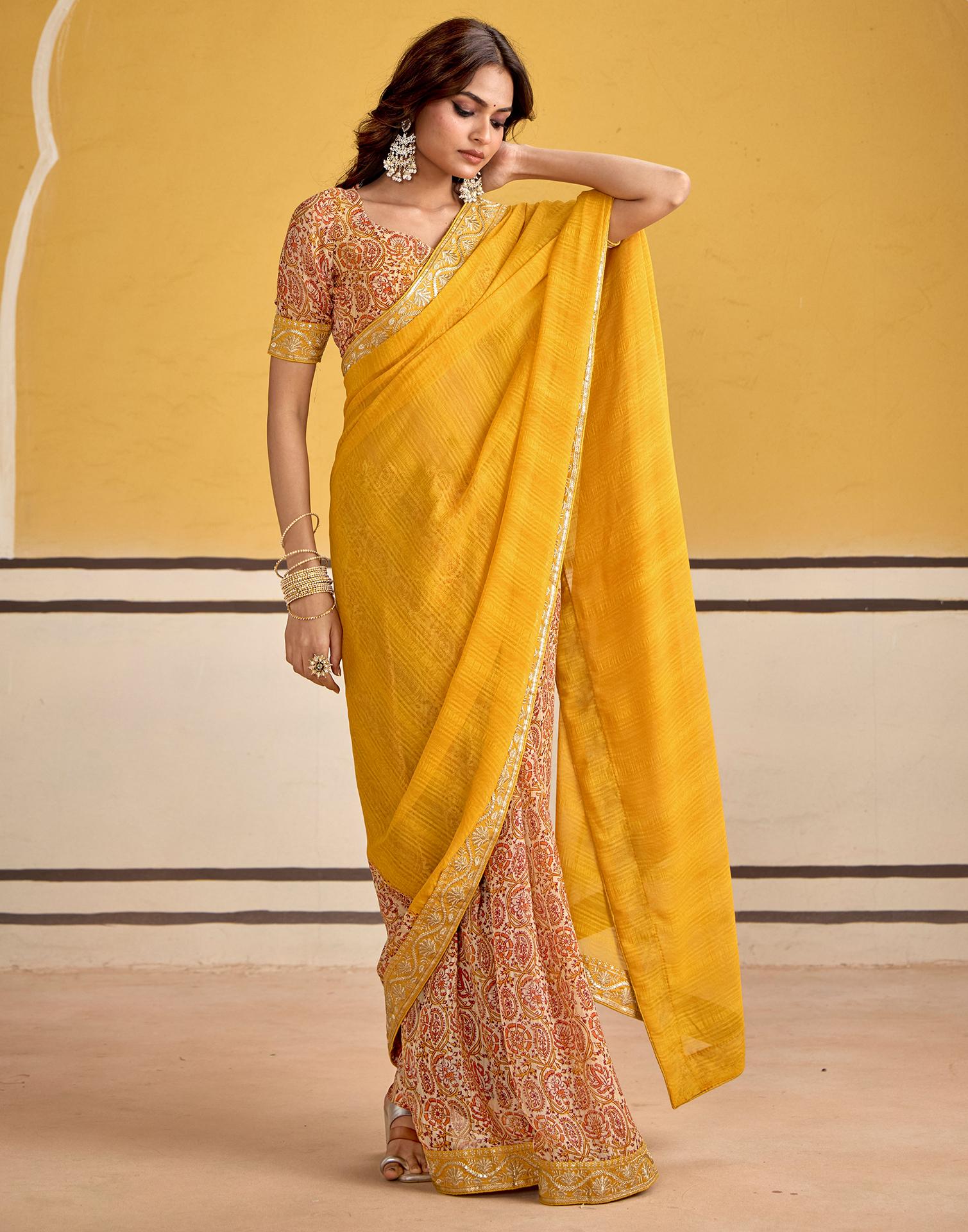 Turmeric Yellow Georgette Printed Saree