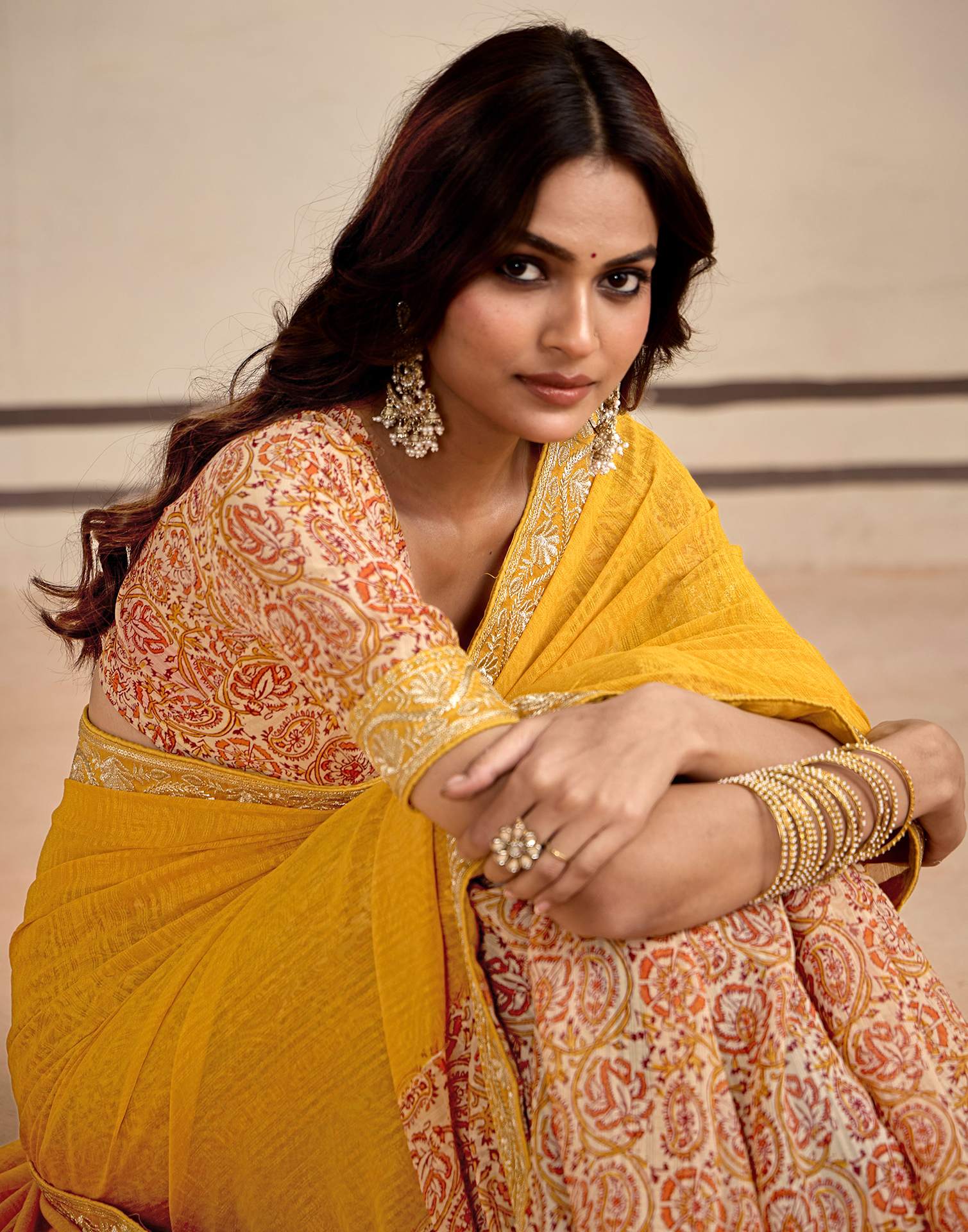 Turmeric Yellow Georgette Printed Saree