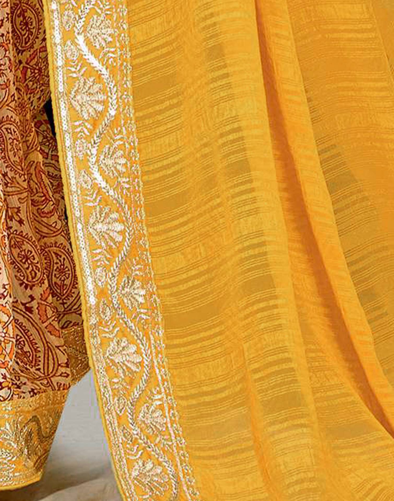 Turmeric Yellow Georgette Printed Saree