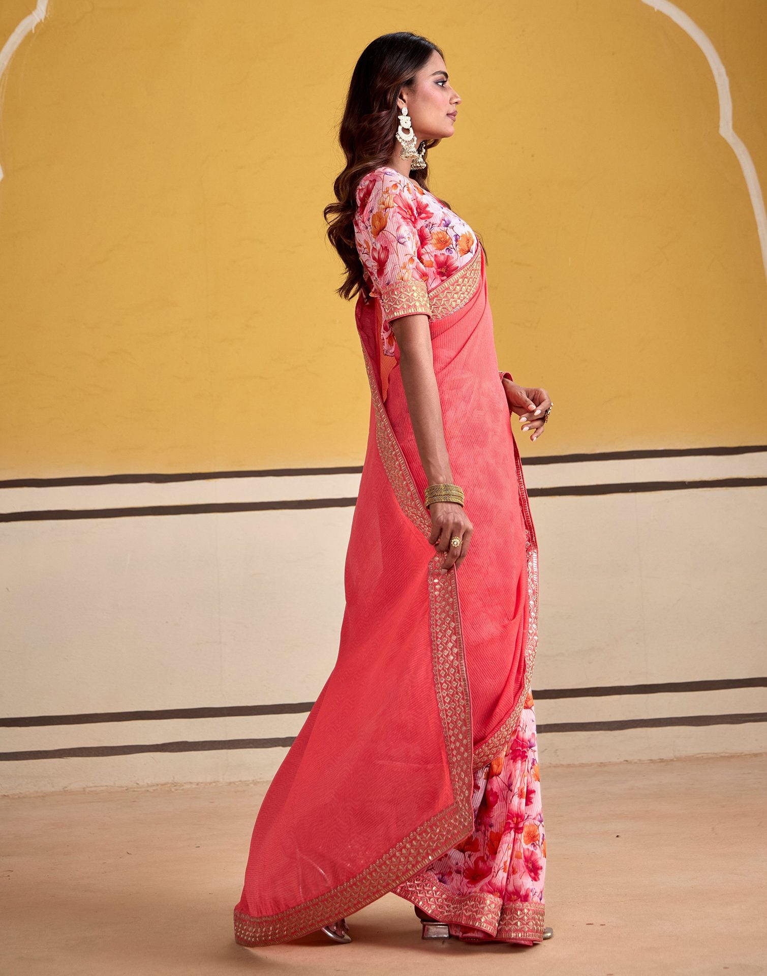 Punch Pink Georgette Printed Saree