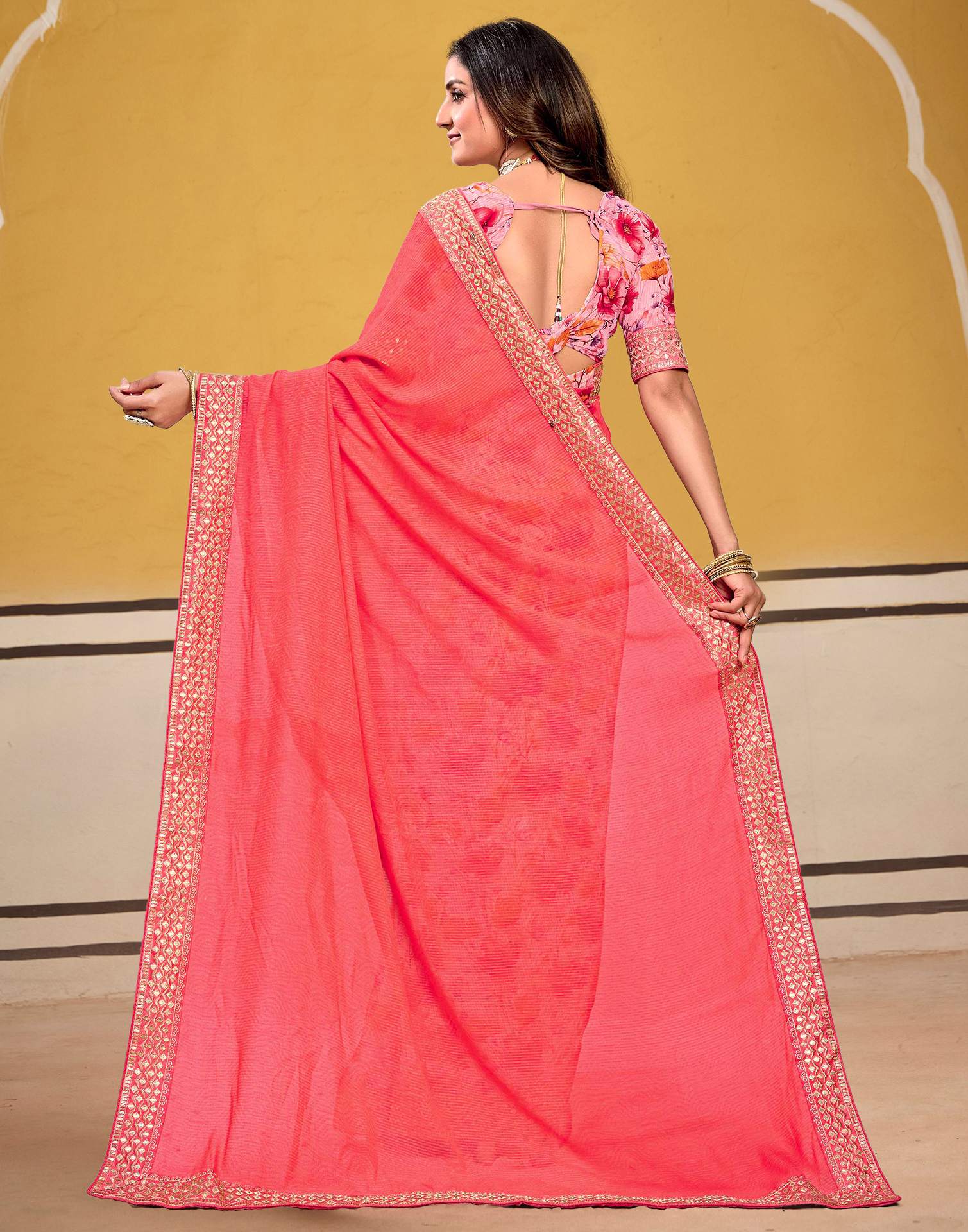 Punch Pink Georgette Printed Saree