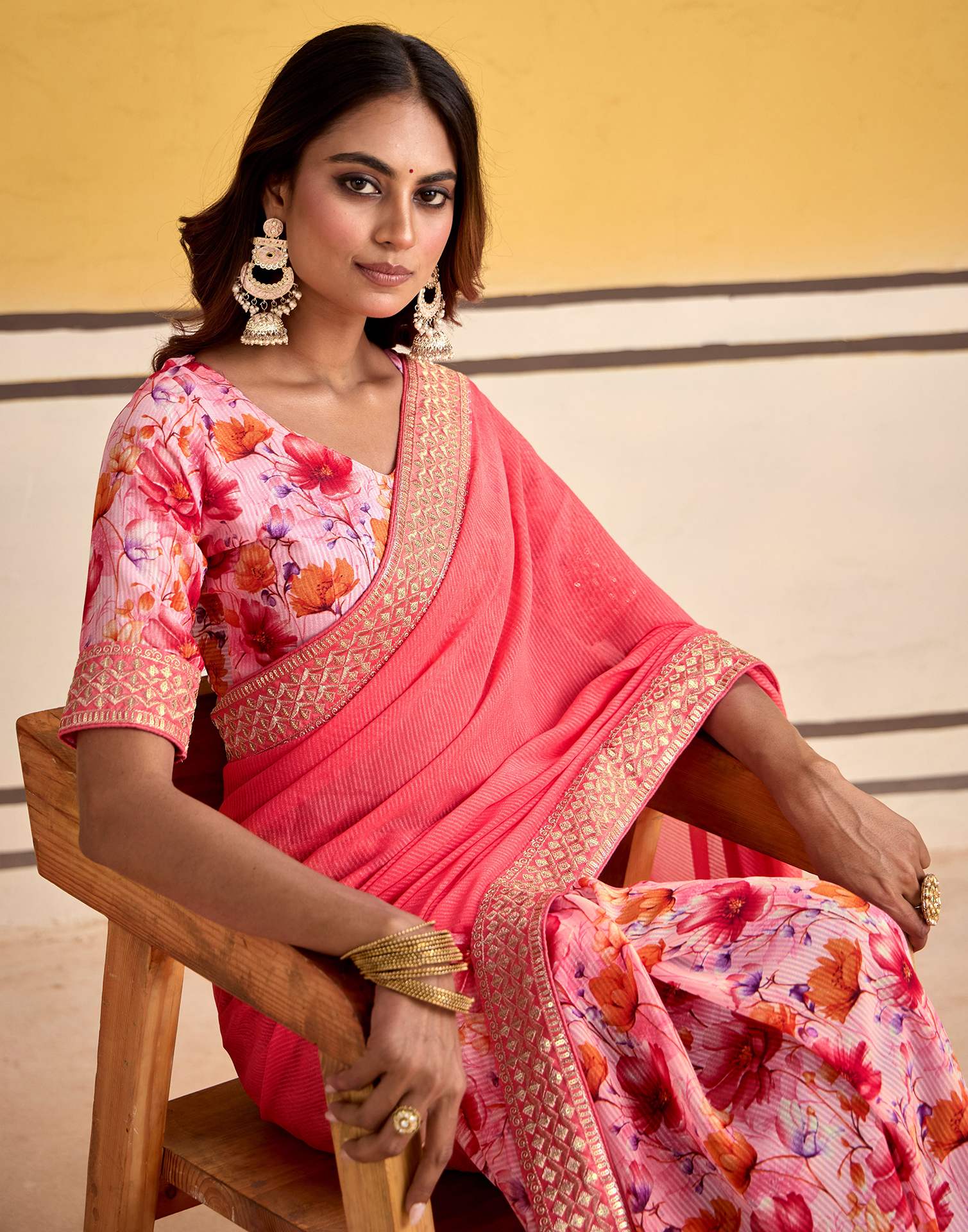 Punch Pink Georgette Printed Saree