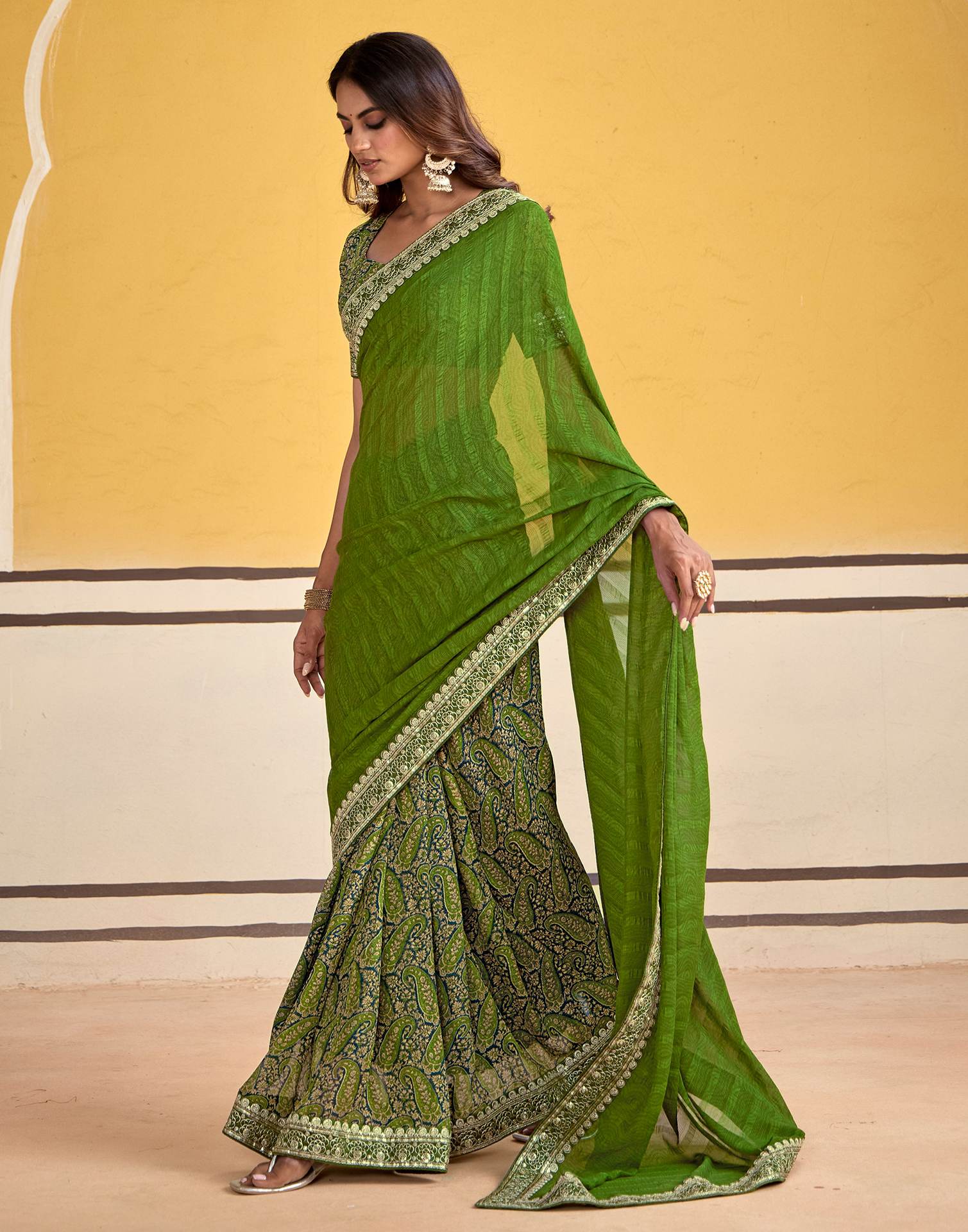 Green Georgette Printed Saree