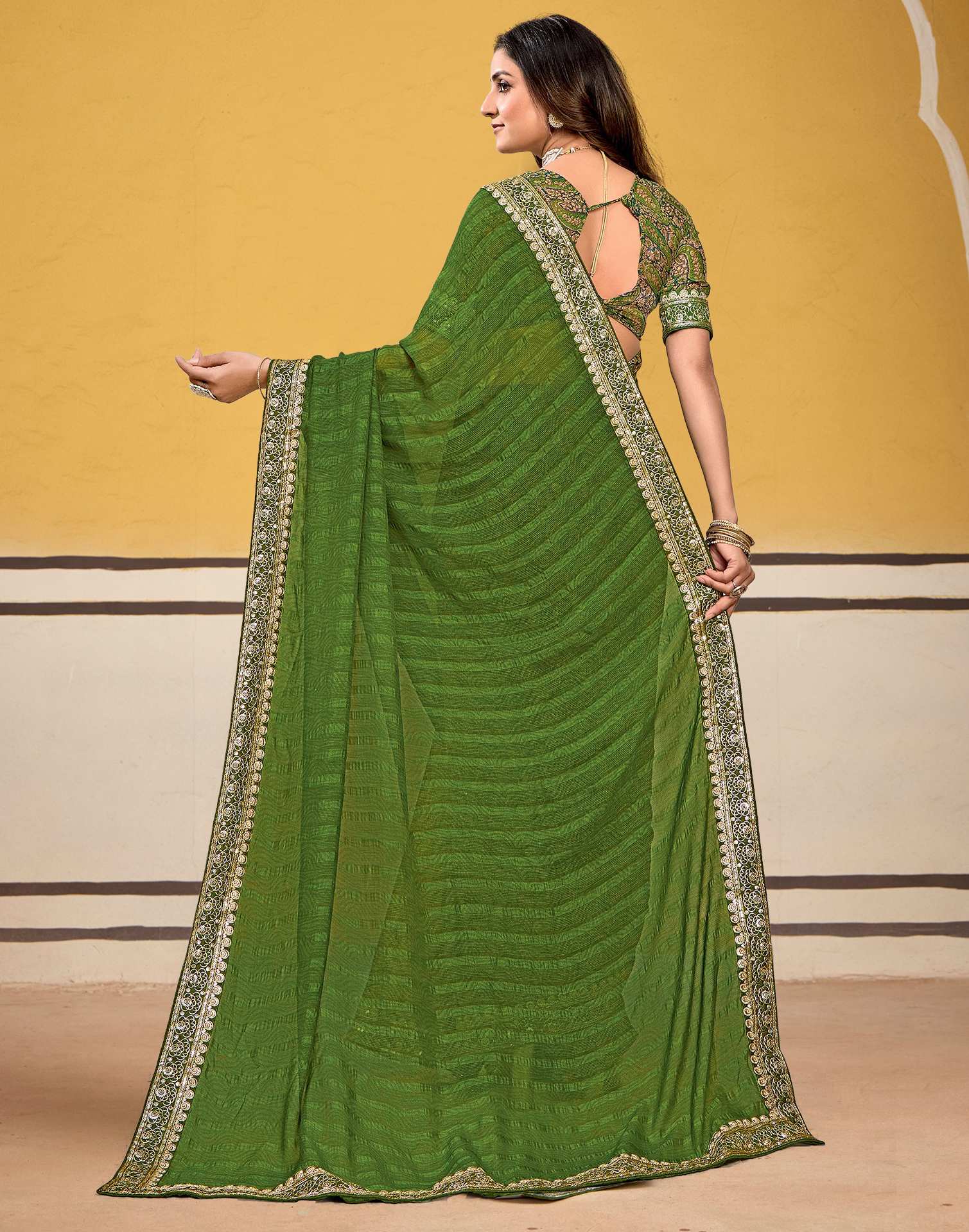 Green Georgette Printed Saree
