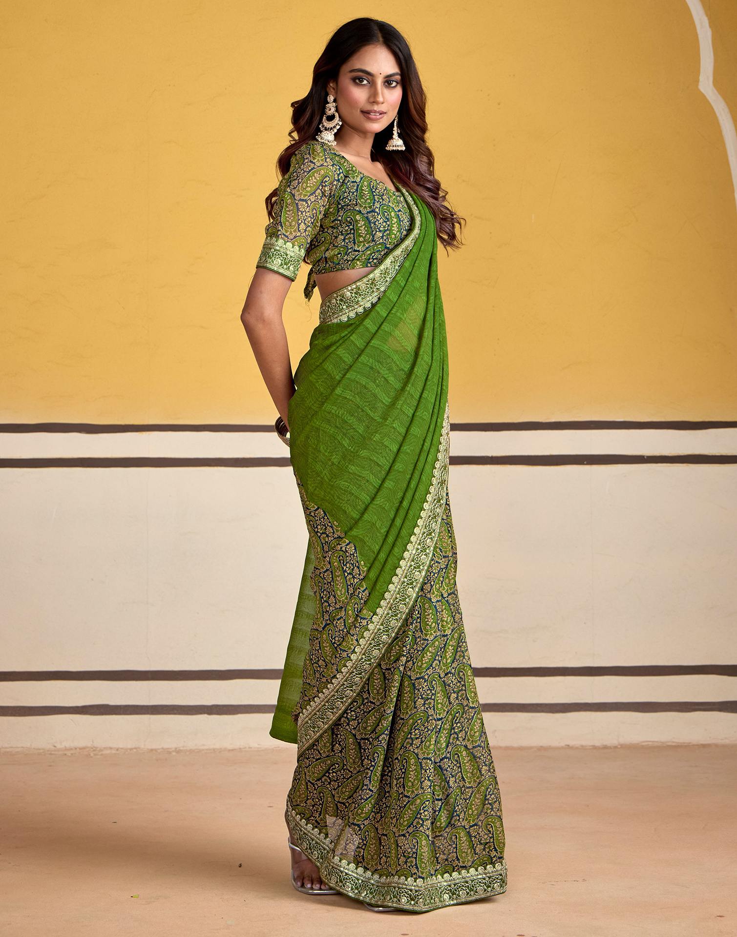 Green Georgette Printed Saree