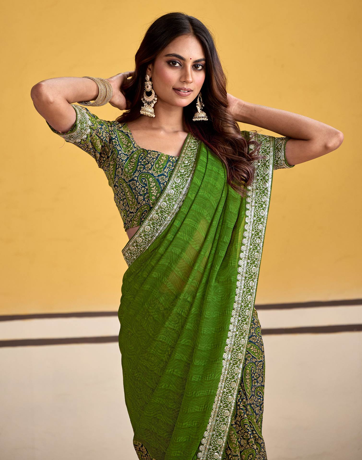 Green Georgette Printed Saree